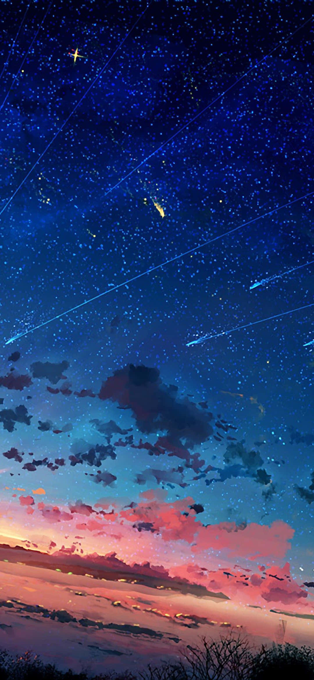 1080x2340 4K Anime Bầu Trời Hoàng Hôn Có Sao Băng Hình nền