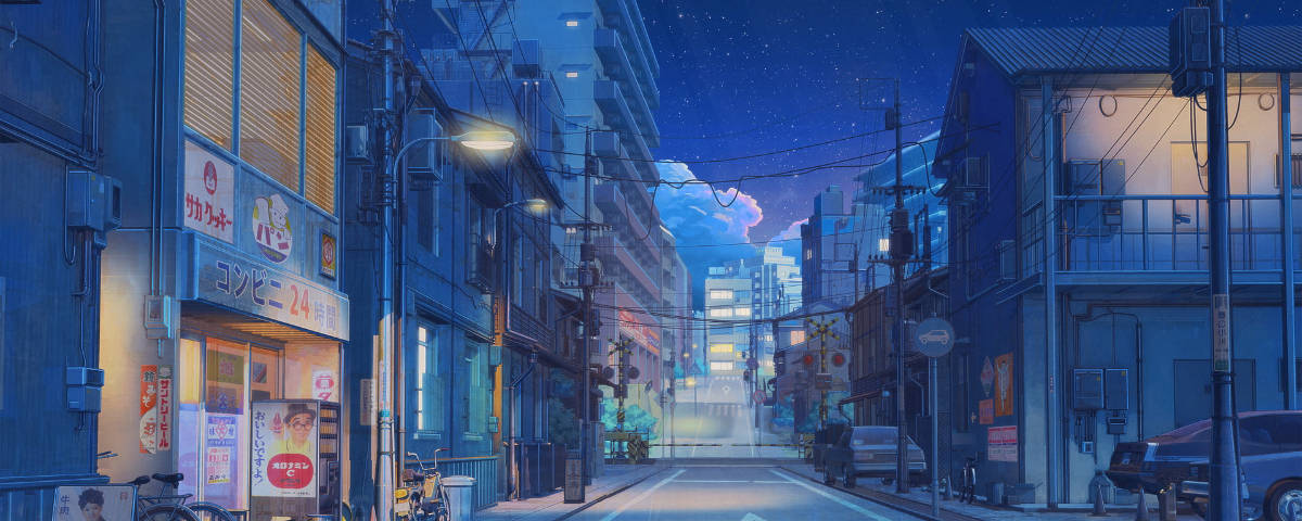 1200x480 Cửa Hàng Trên Phố Anime Hình nền