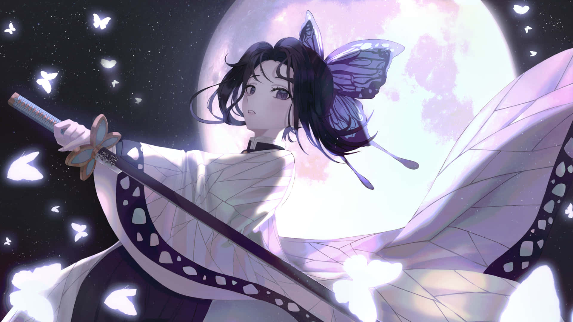 1920x1080 Anime Shinobu Kocho Đen Tím Hình nền