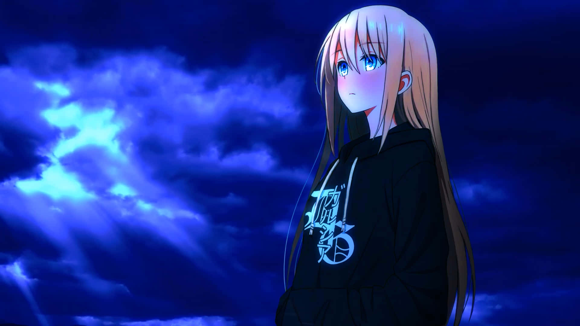 1920x1080 Cô gái Anime Xanh Đậm Hình nền