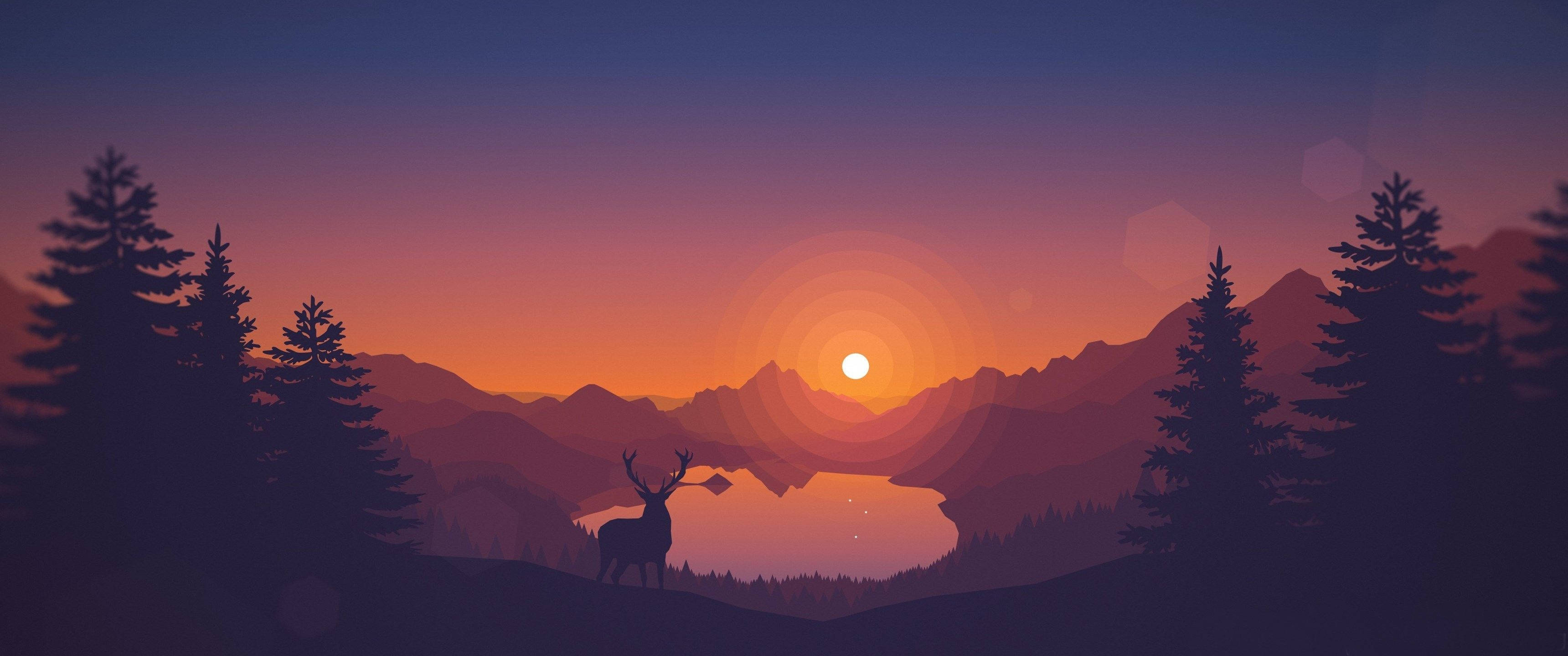 3440x1440 Thung lũng Hoàng hôn Tối giản Hình nền
