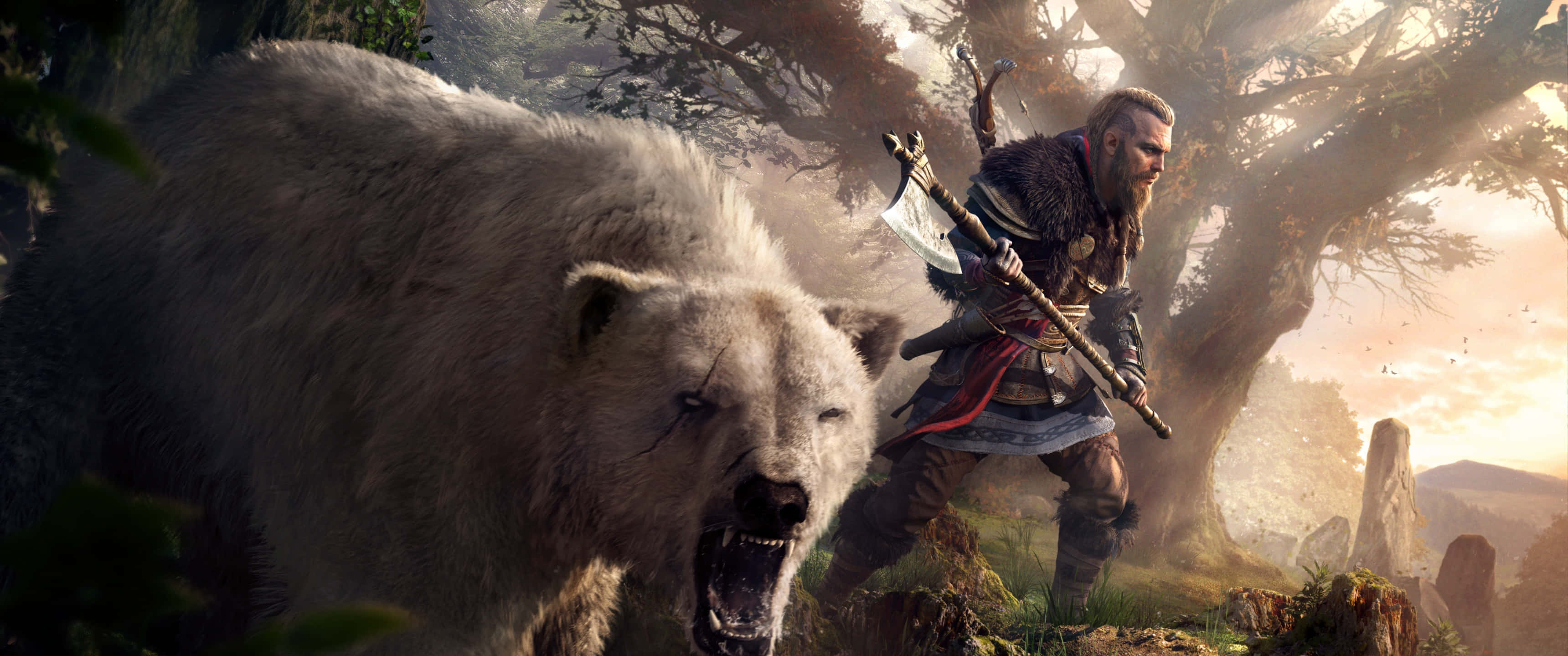 3440x1440p Assassin's Creed Odyssey 背景战士与北极熊 Hình nền