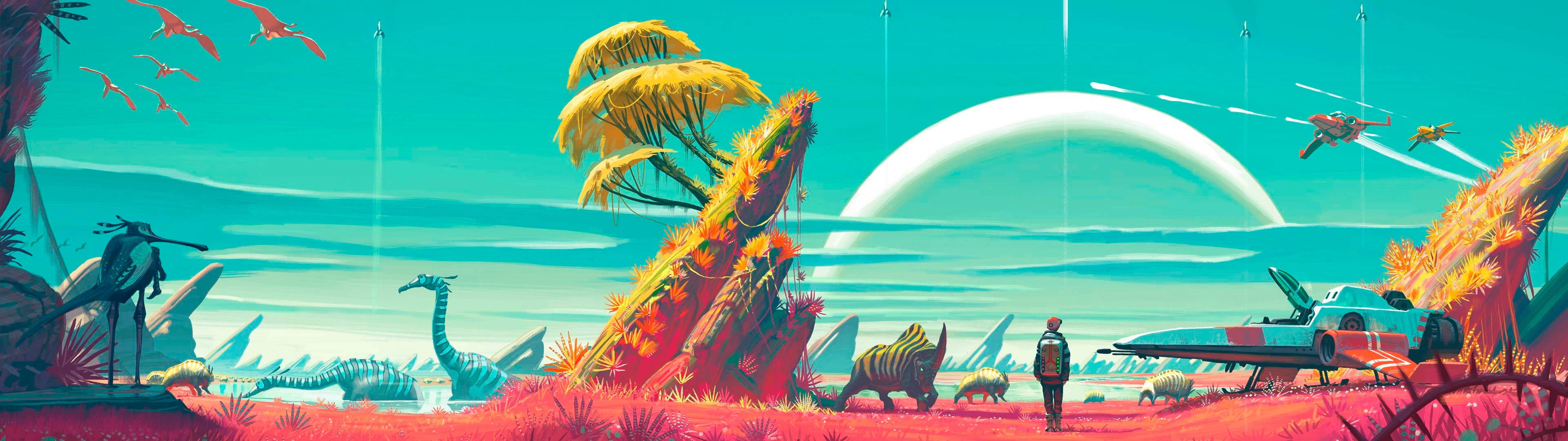 3840x1080 HD Màn Hình Kép Khủng Long Hình nền