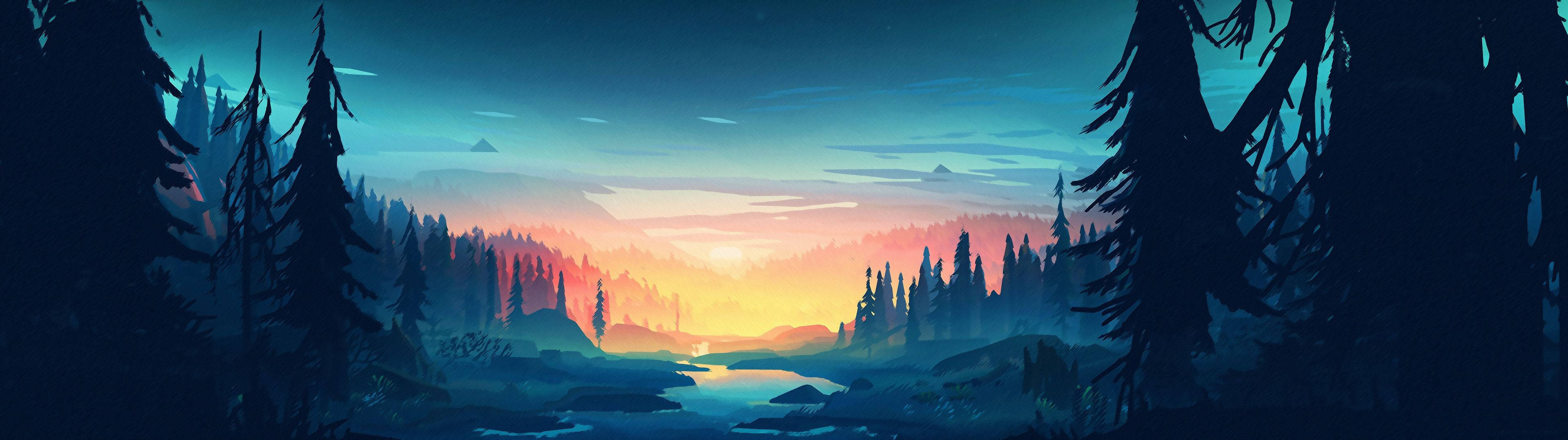 3840x1080 HD Nghệ Thuật Thiên Nhiên Cho Màn Hình Kép — Hoàng hôn Hình nền