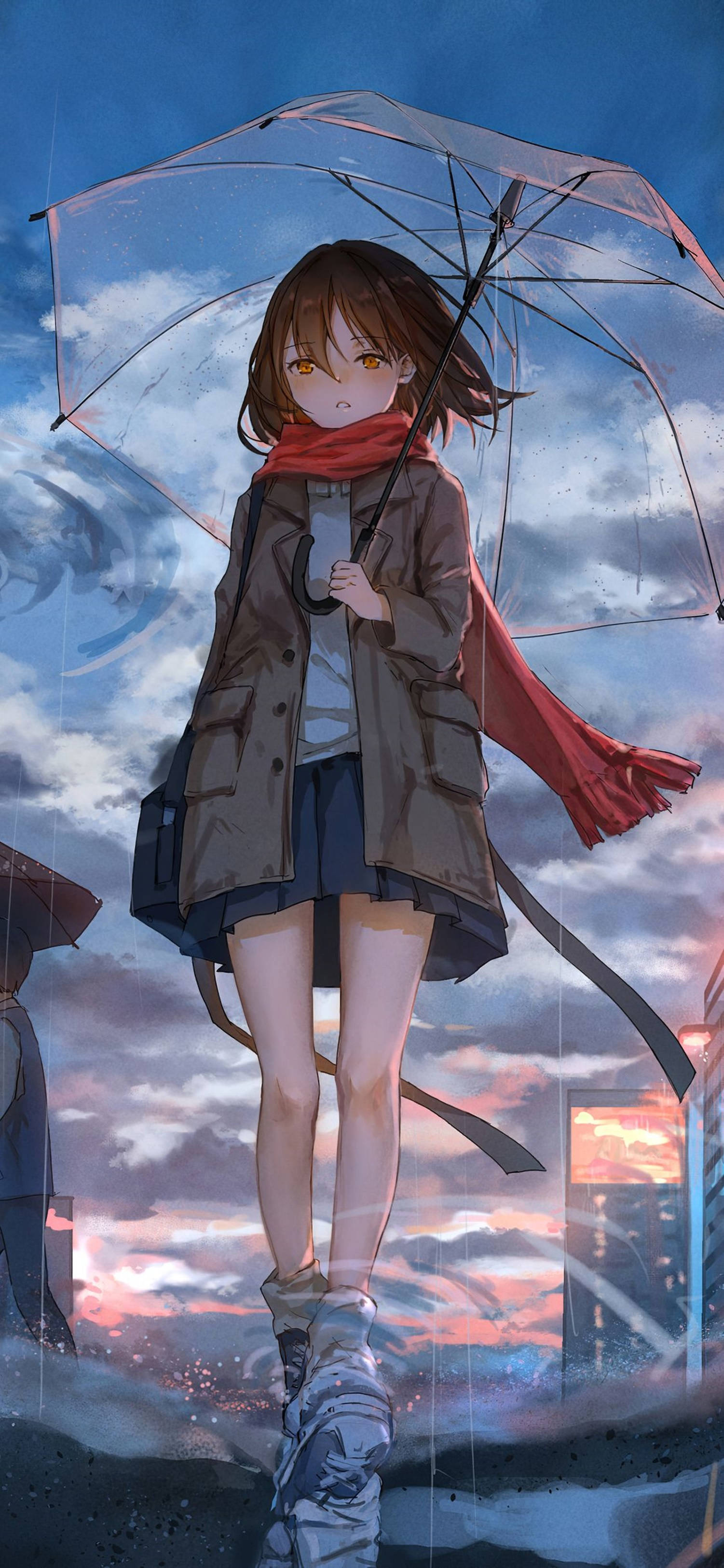 4K Anime iPhone Cô Gái Với Khăn Quàng Đỏ Hình nền
