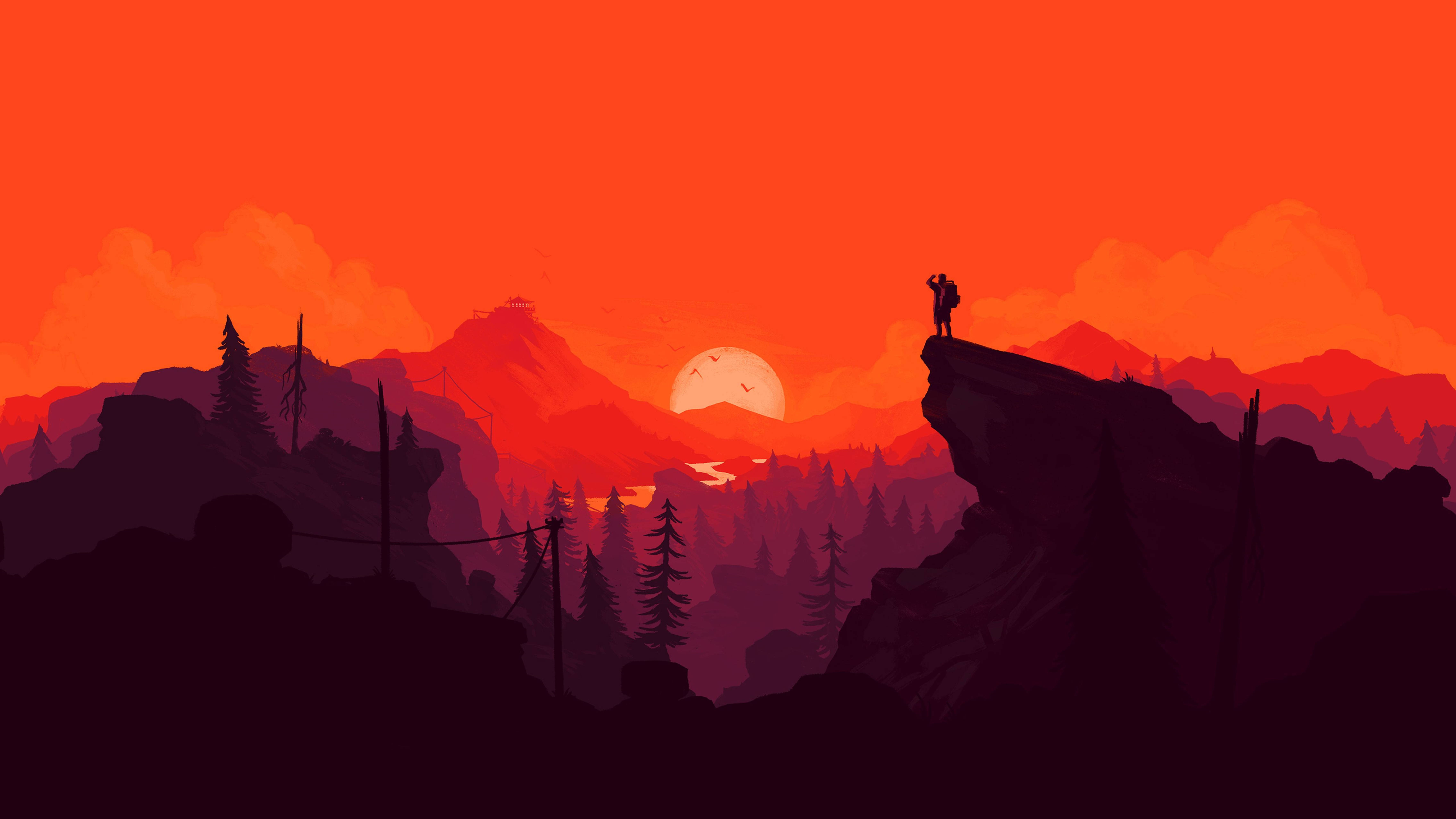 4K Firewatch Người Đi Bộ Trên Núi Đỏ Hình nền