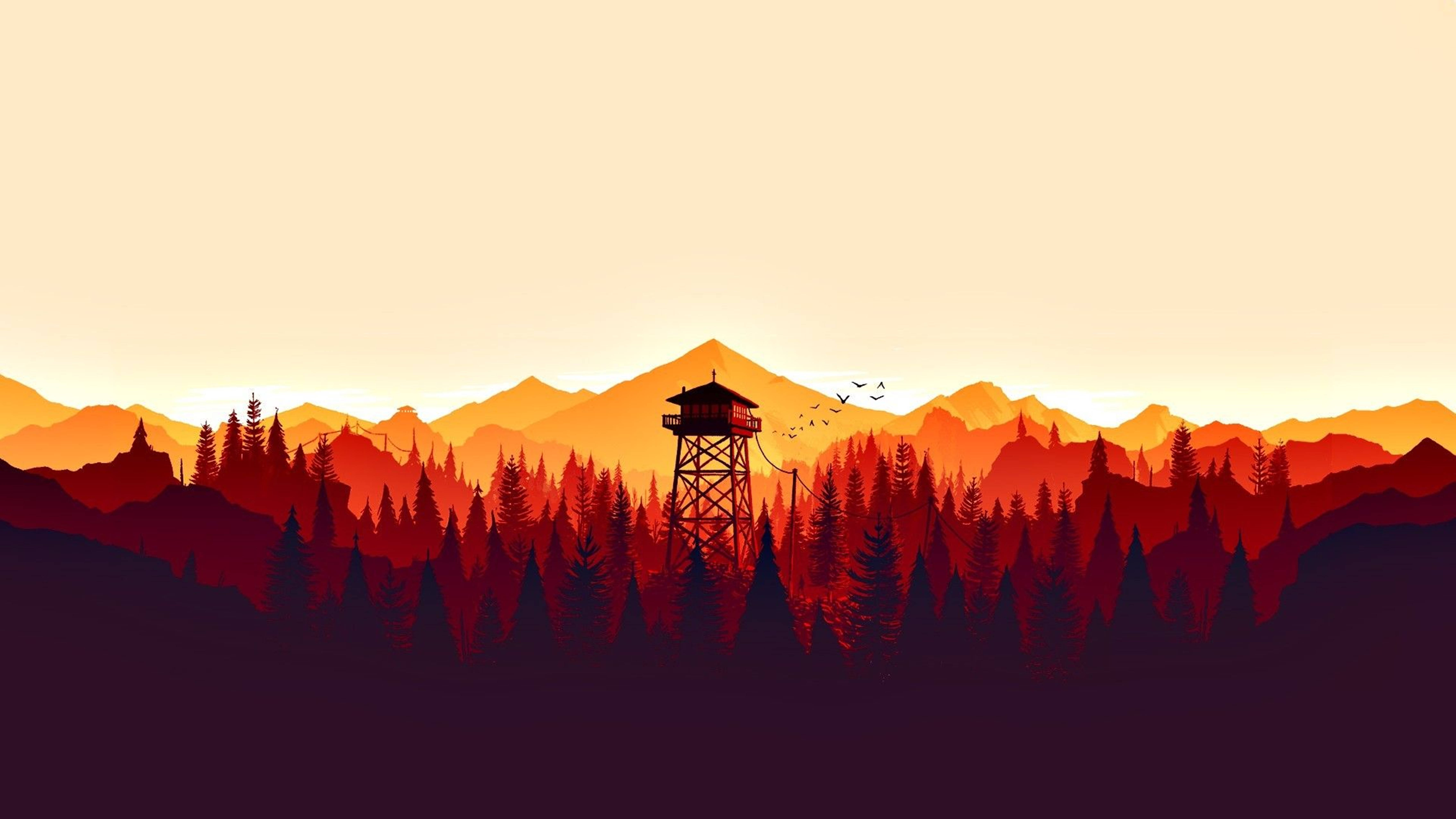 4K Firewatch Rặng Núi Cam Rực Rỡ Hình nền