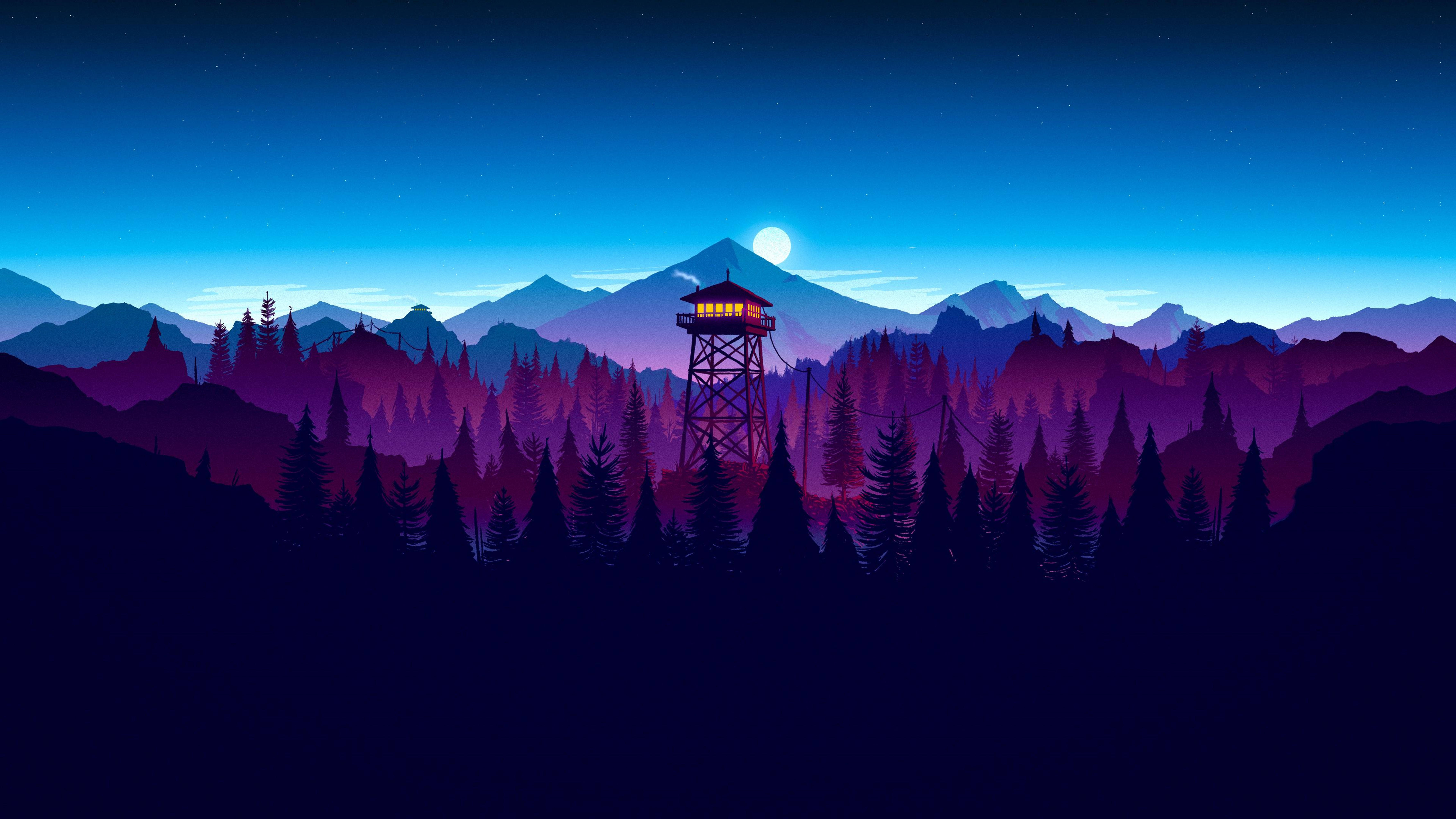 4K Firewatch Rừng Tím In Bóng Hình nền