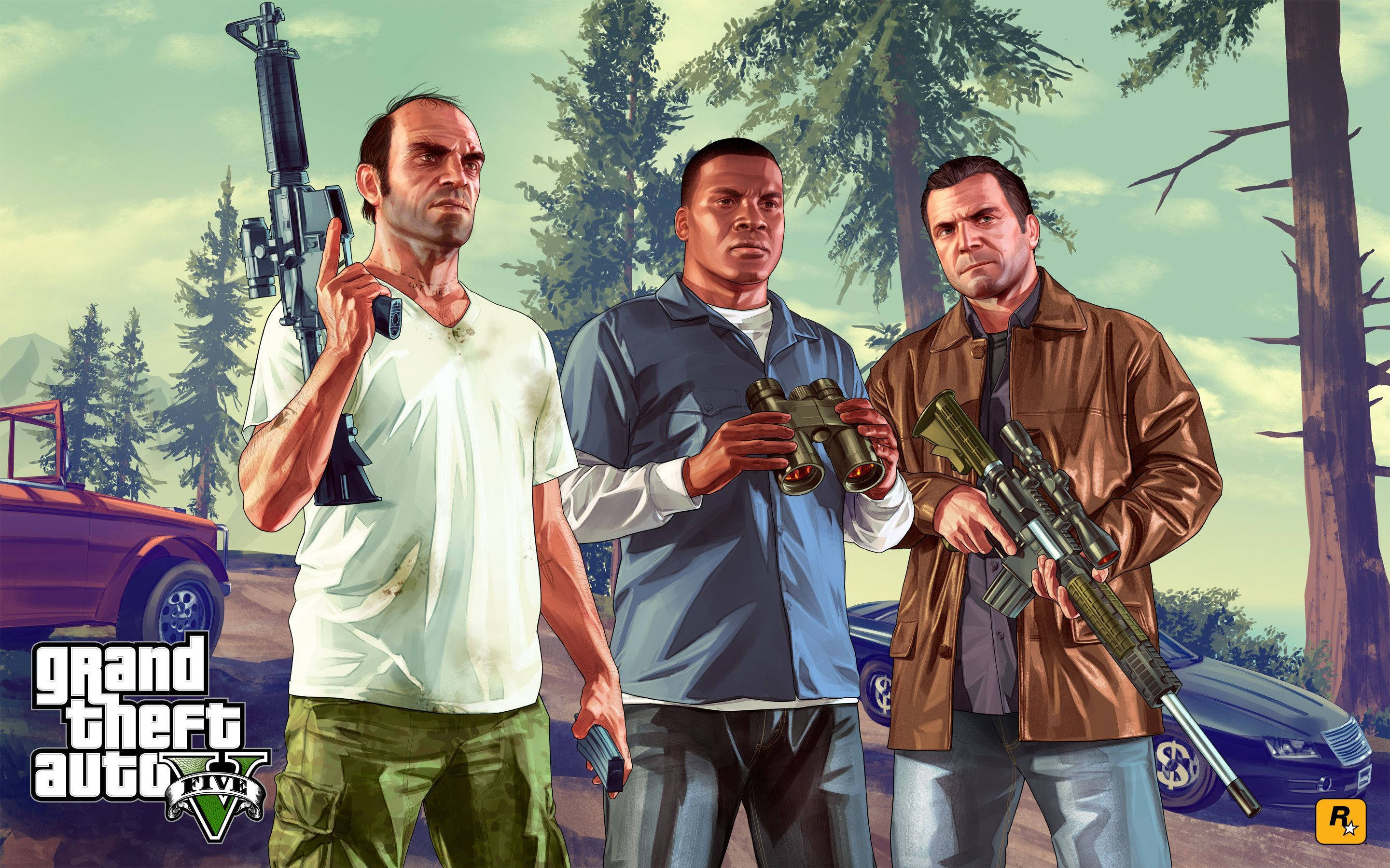 4K GTA 5 Trevor Franklin Michael Cầm Súng Hình nền
