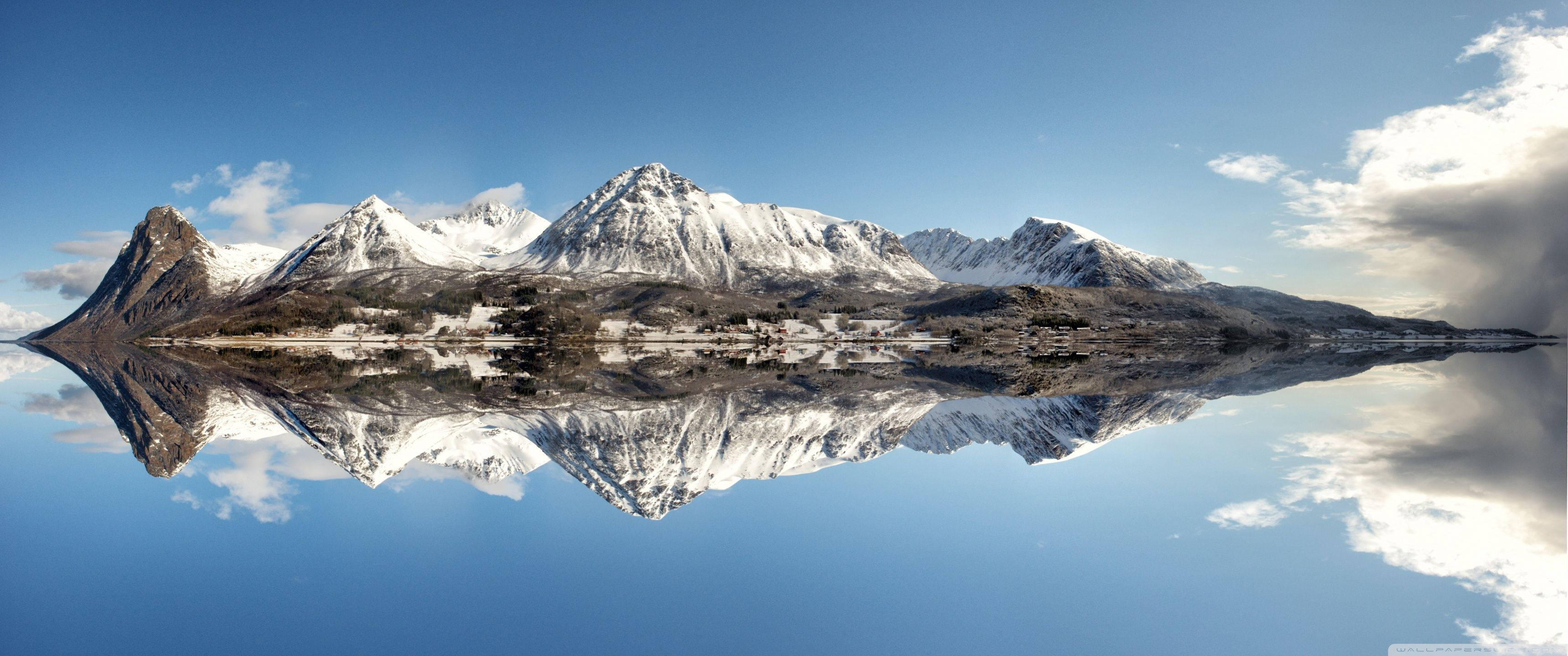 A Magnificent Reflection of Snowy Mountains. Hình nền