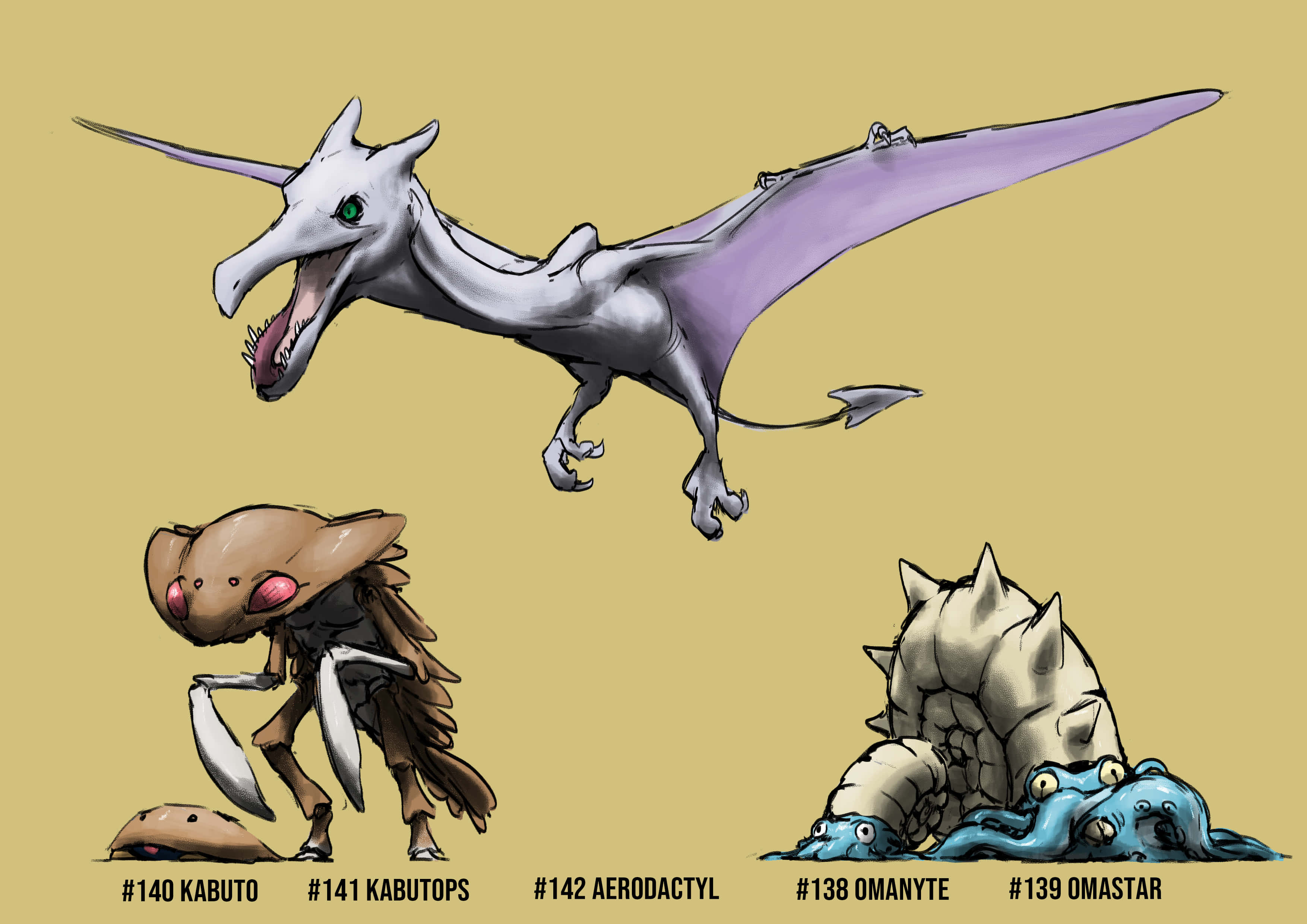 Aerodactyl, Kabutops và Omastar Hình nền