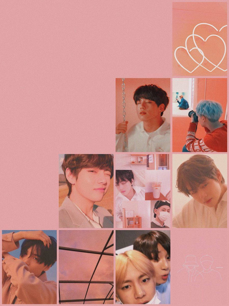 Aesthetic BTS Taekook Hồng Hình nền
