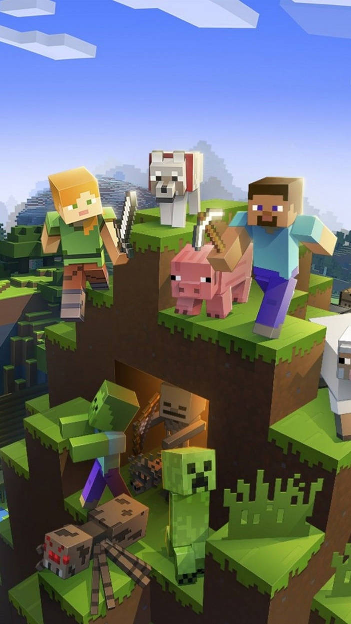 Alex và Steve cùng các Mob Động Vật Minecraft iPhone Hình nền