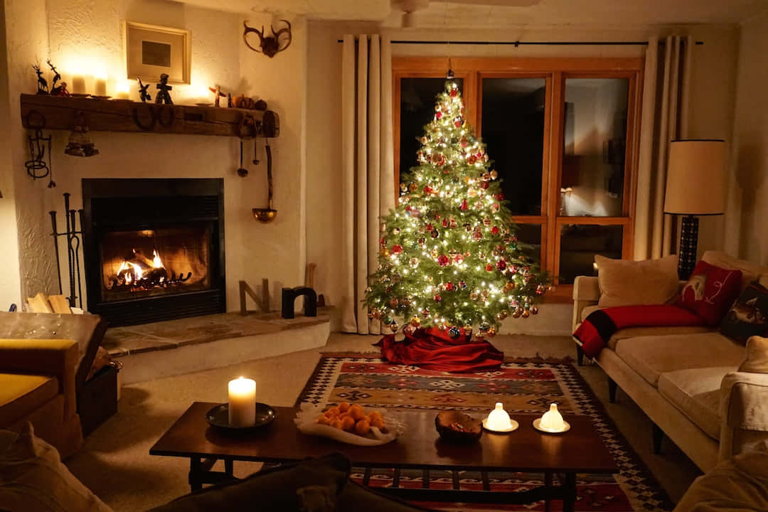 Ảnh Cây Thông Noel Trong Nhà Hình nền