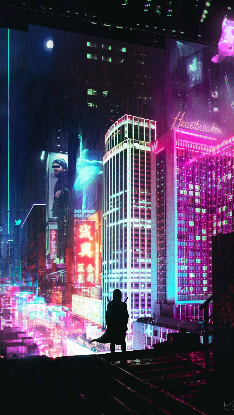 Ánh đèn Neon Thành phố Cyberpunk iPhone X Hình nền