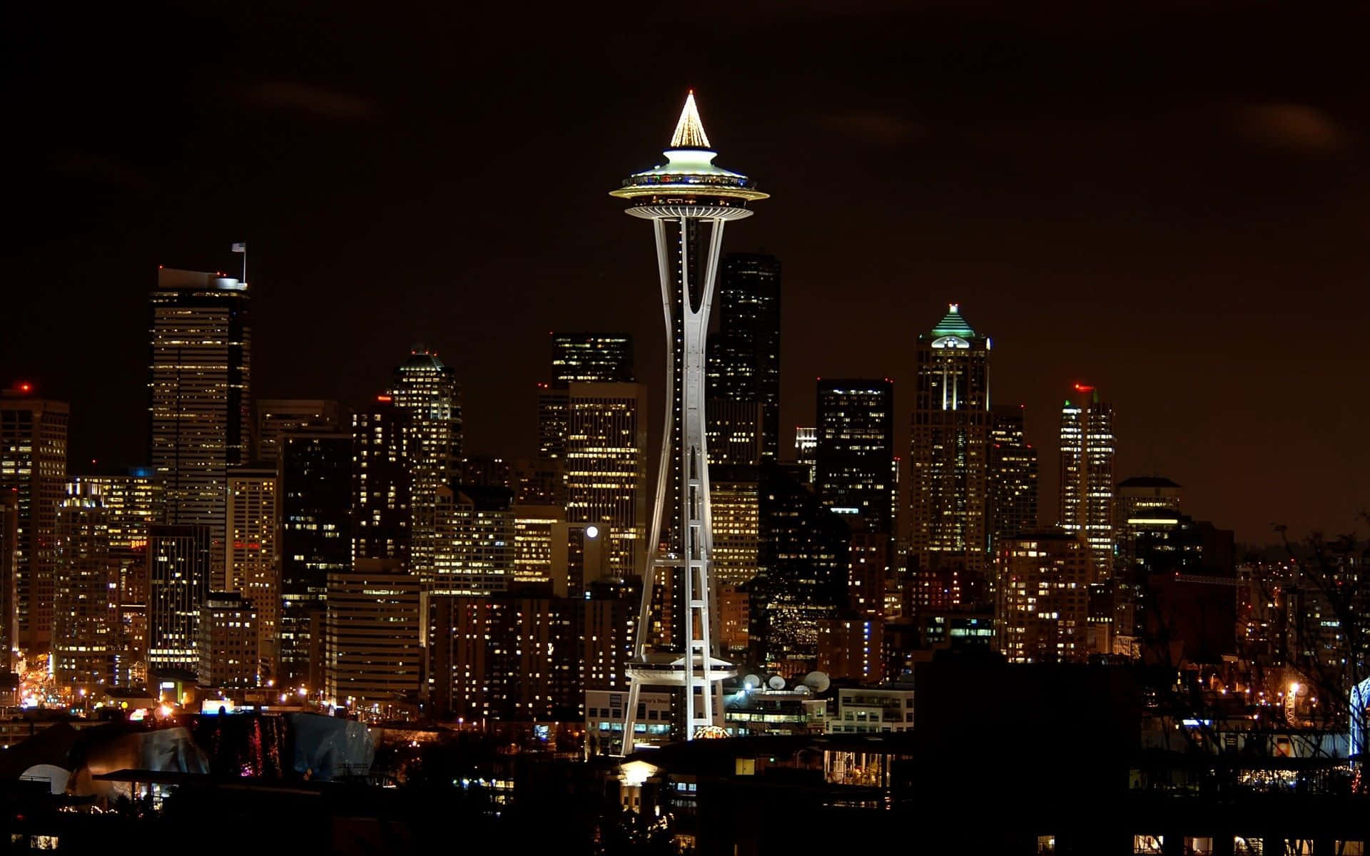 Ánh đèn thành phố Seattle lung linh về đêm Hình nền