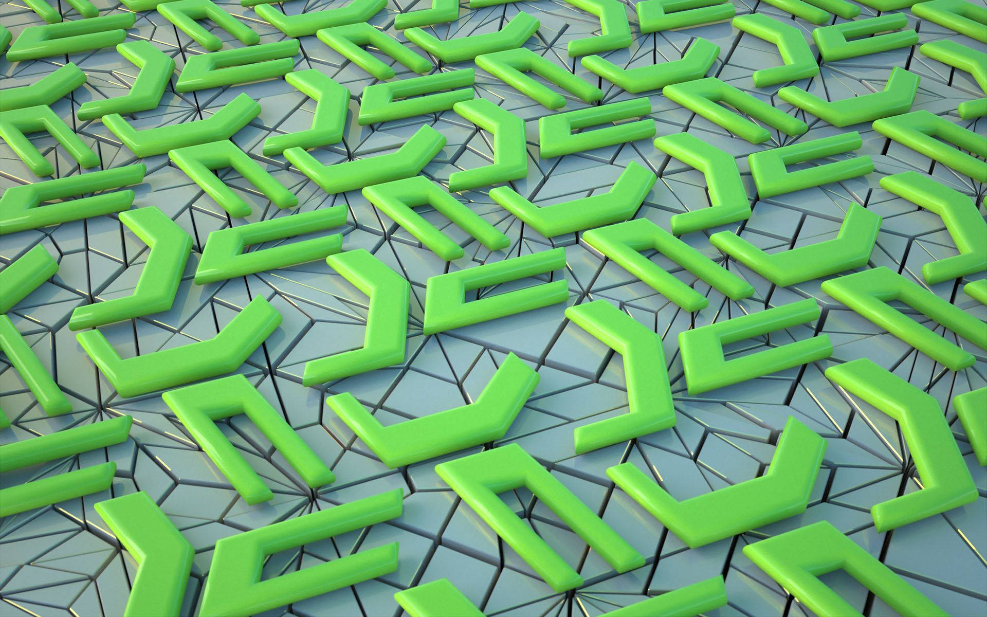 Hình nền hình khối 3D màu xanh neon trên bề mặt xám.