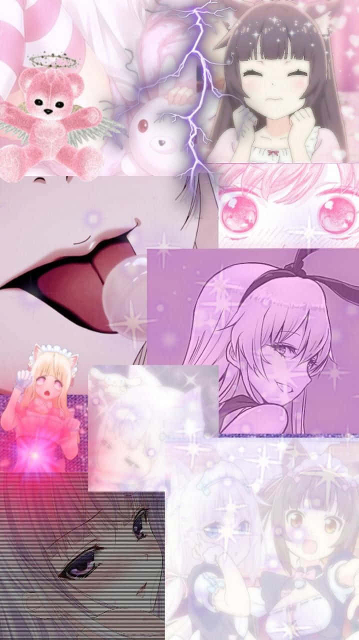 Ảnh ghép cô gái anime phong cách goth pastel Hình nền