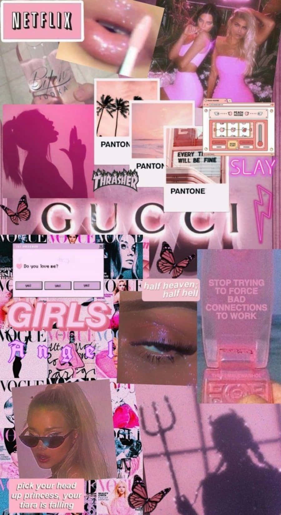 Ảnh ghép màu hồng thẩm mỹ của người mẫu thương hiệu Gucci Hình nền