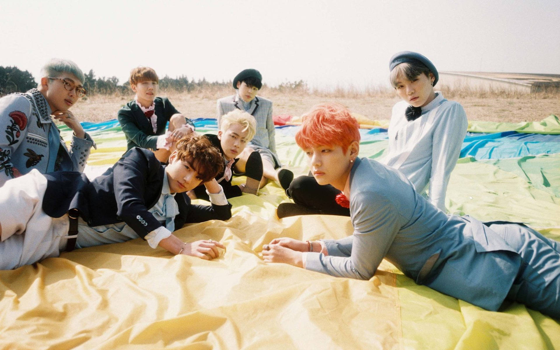 Ảnh nhóm BTS trên cánh đồng Hình nền