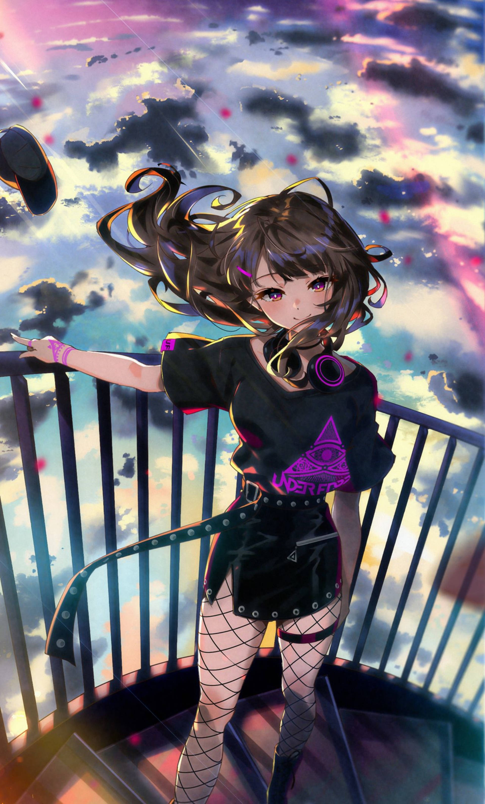 Anime 4K Cô Gái Xinh Đẹp Trên Cầu Thang Hình nền