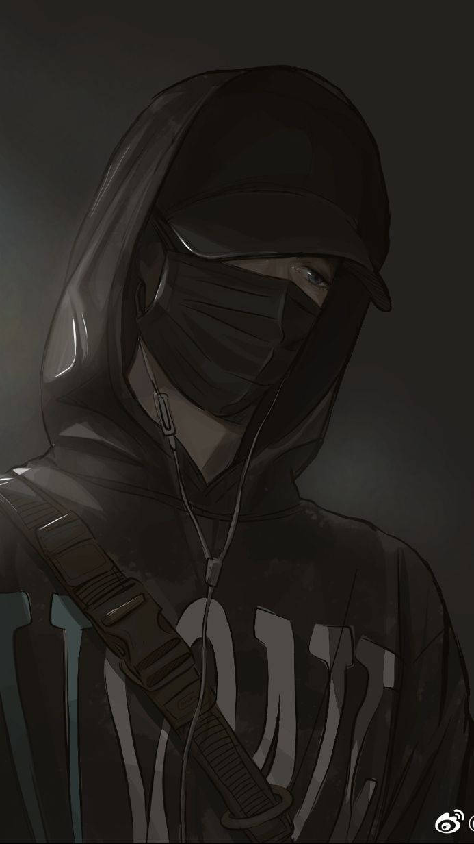 Anime Boy Áo Hoodie Tối Màu Và Mặt Nạ