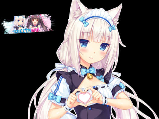 Anime Catgirl Cử Chỉ Trái Tim Hình nền
