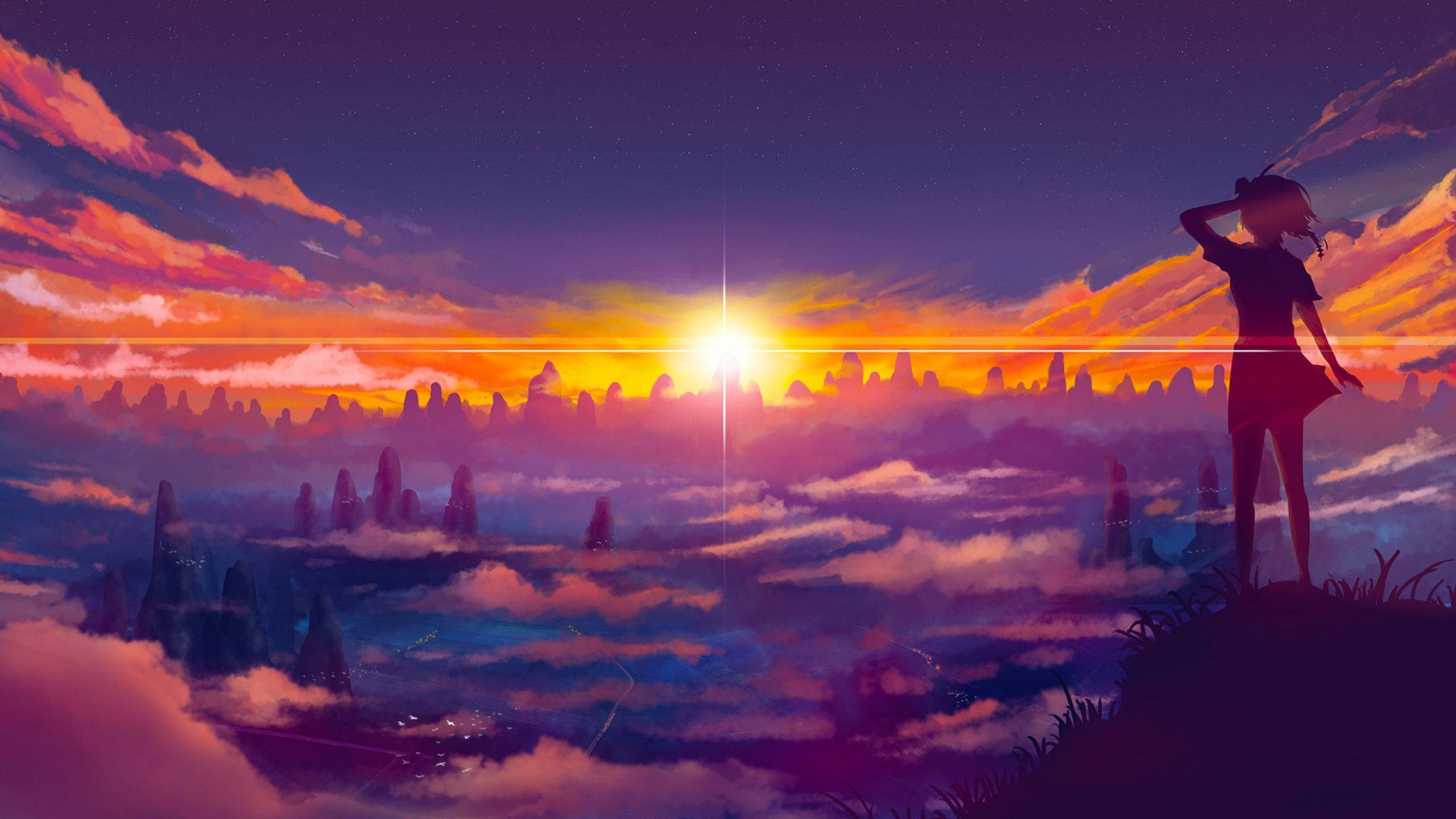 Anime Cô Gái YouTube Sunset Mây Mù Hình nền