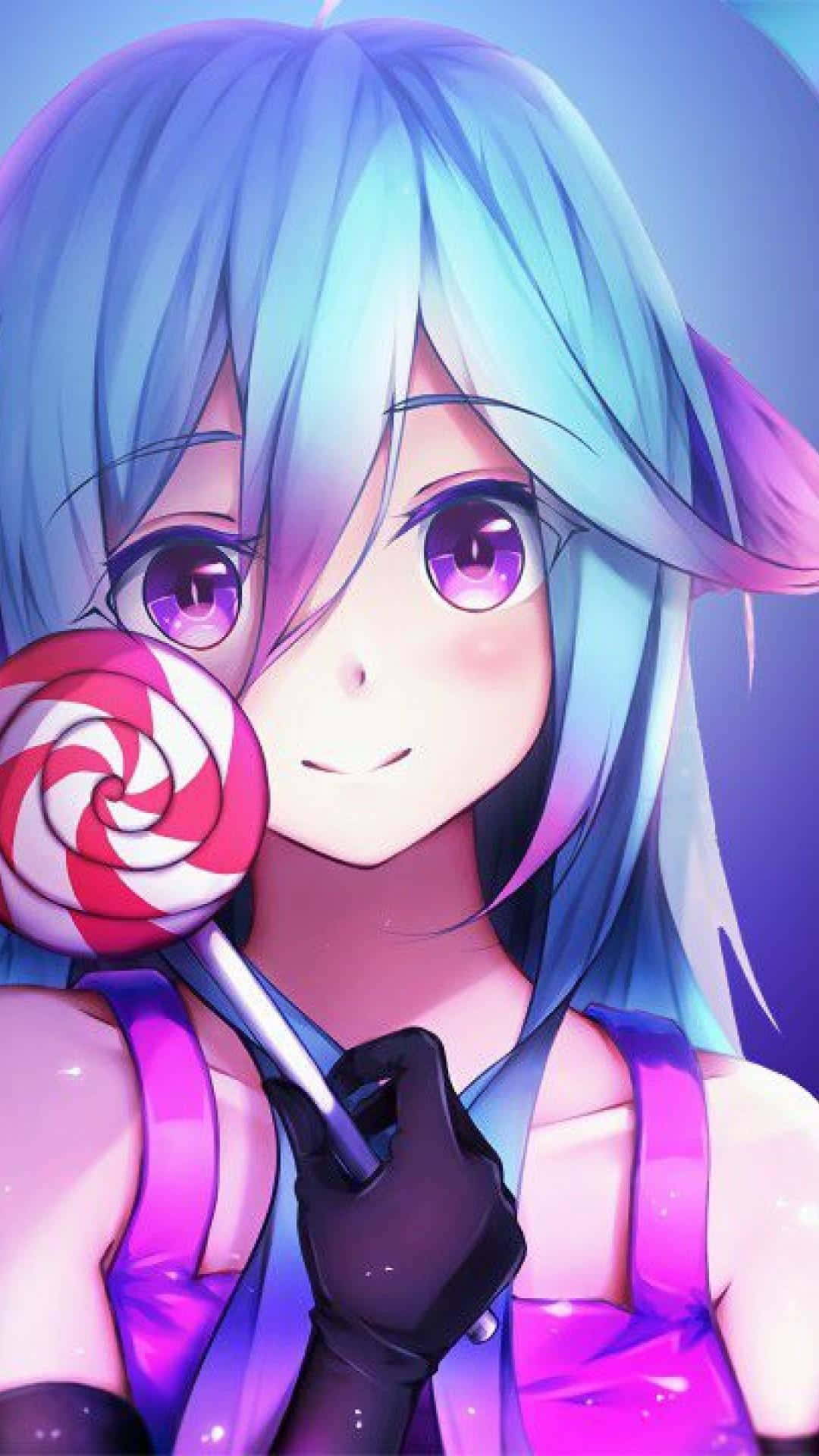 Anime dễ thương nữ tính với cây kẹo mút Hình nền