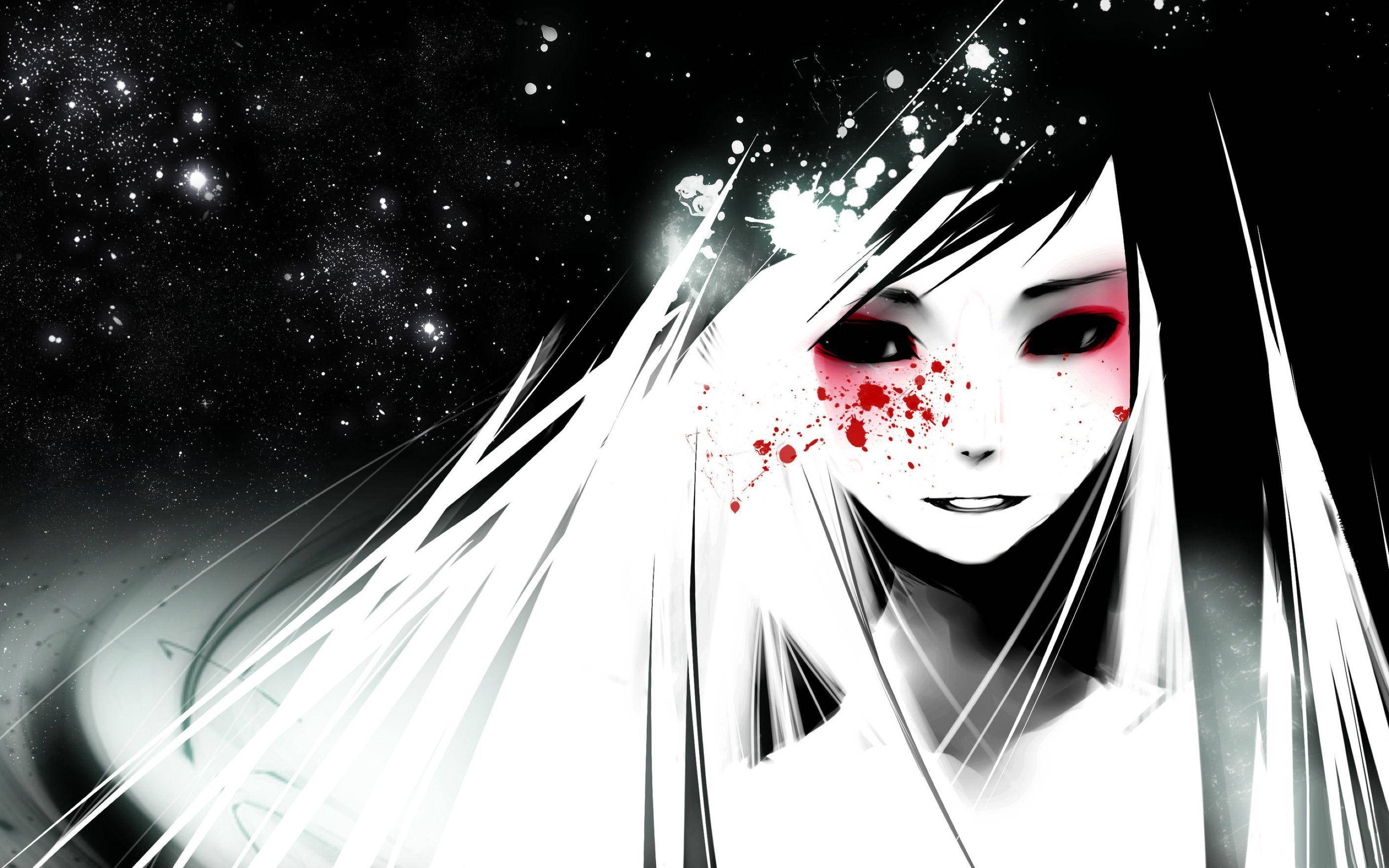Anime đen trắng với đôi mắt đỏ Hình nền