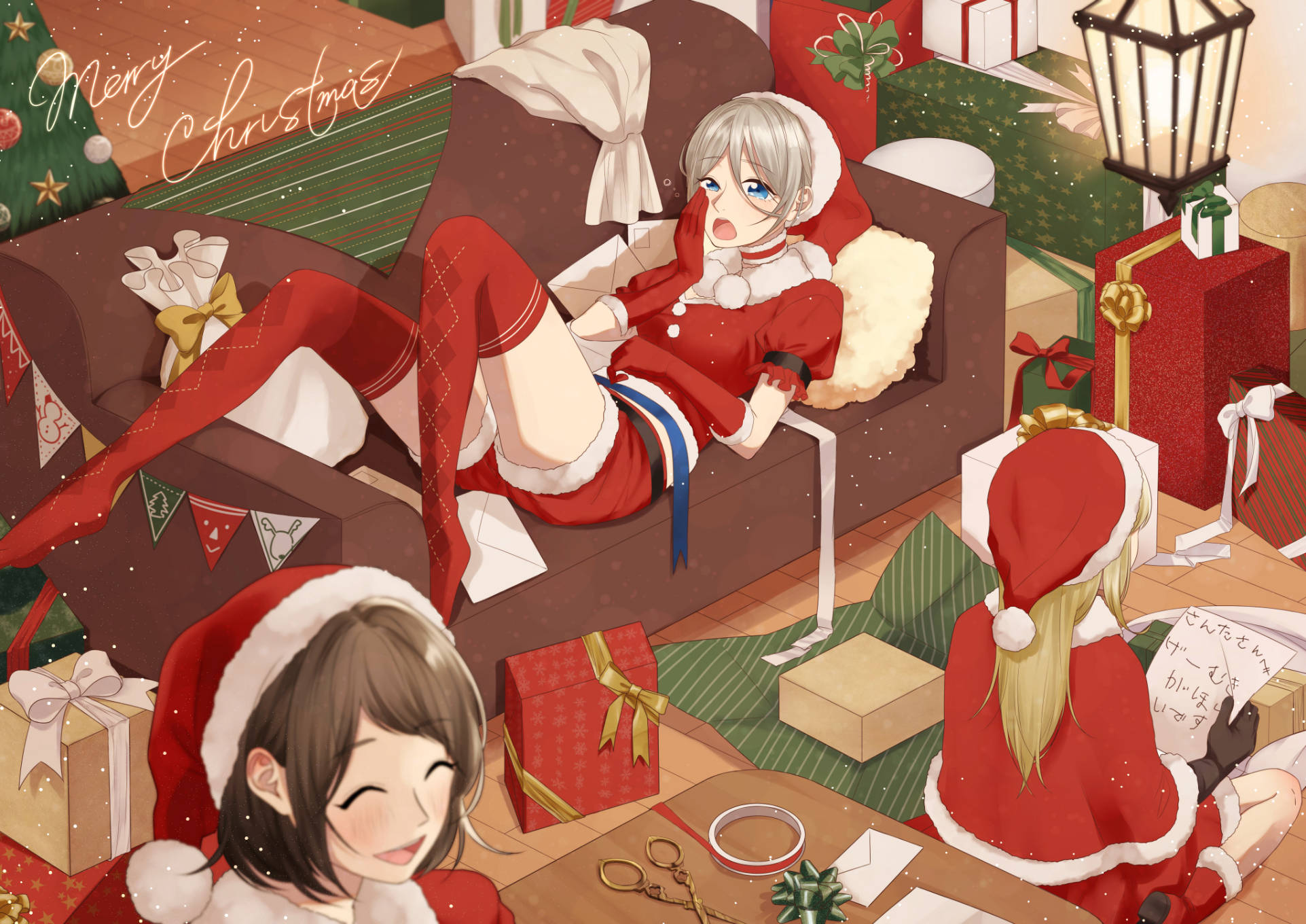 Anime Girl Giáng Sinh Trợ Giúp Hình nền