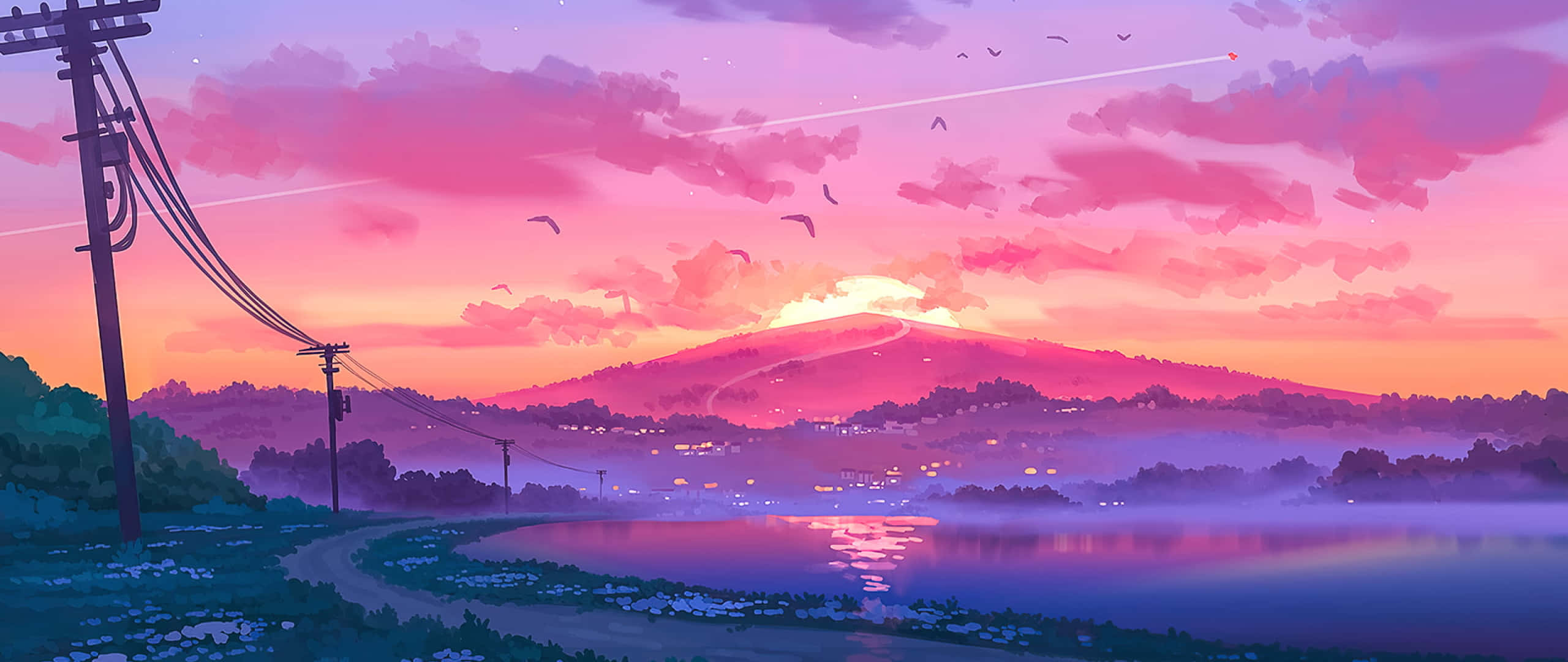 Anime Hoàng Hôn Nghệ Thuật 2560x1080 Hình nền