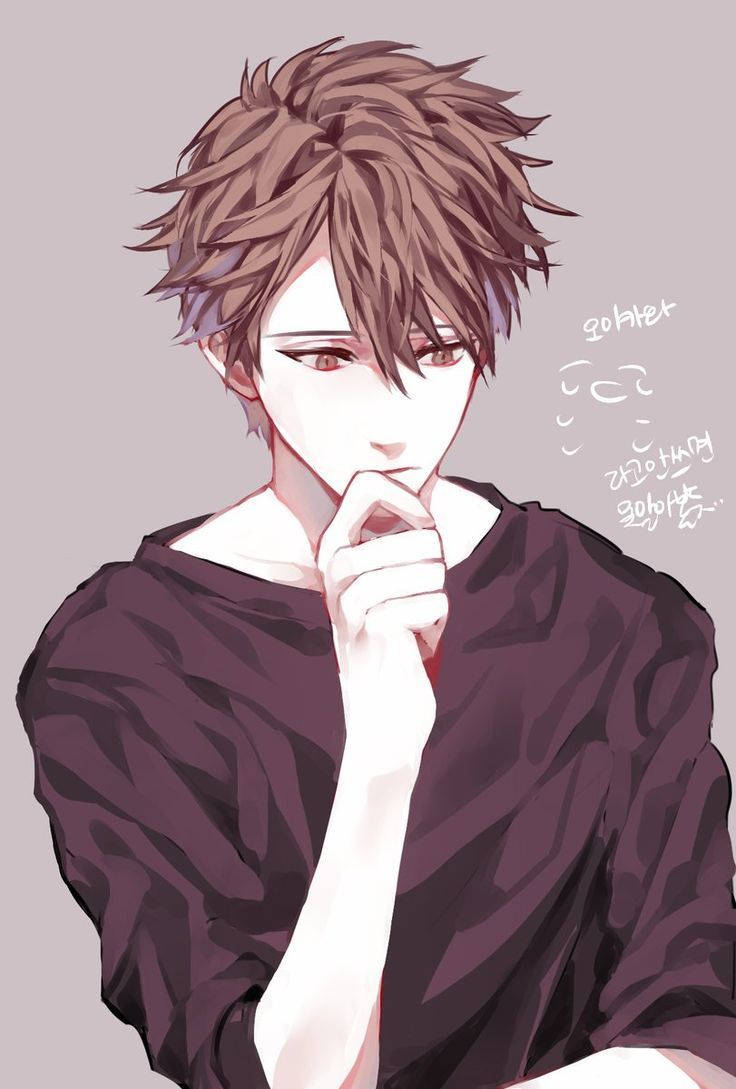 Hình nền anime nam dễ thương đang suy nghĩ