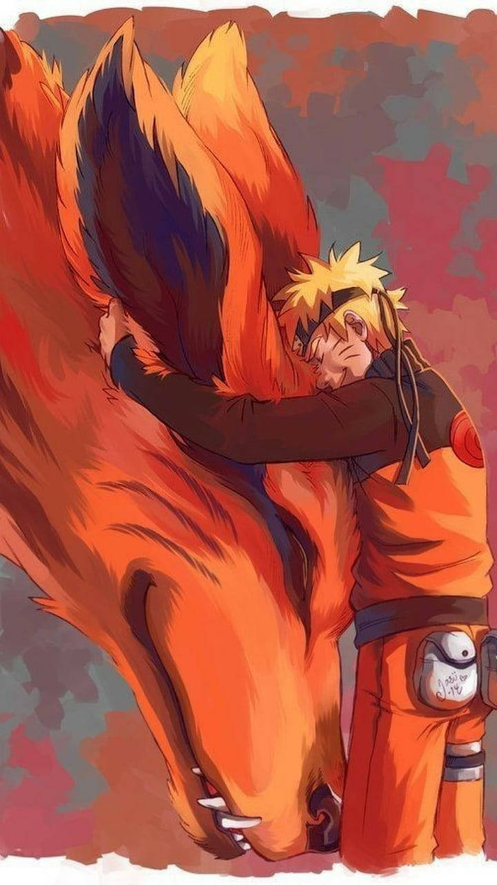 Anime Naruto Uzumaki ôm Kurama Hình nền