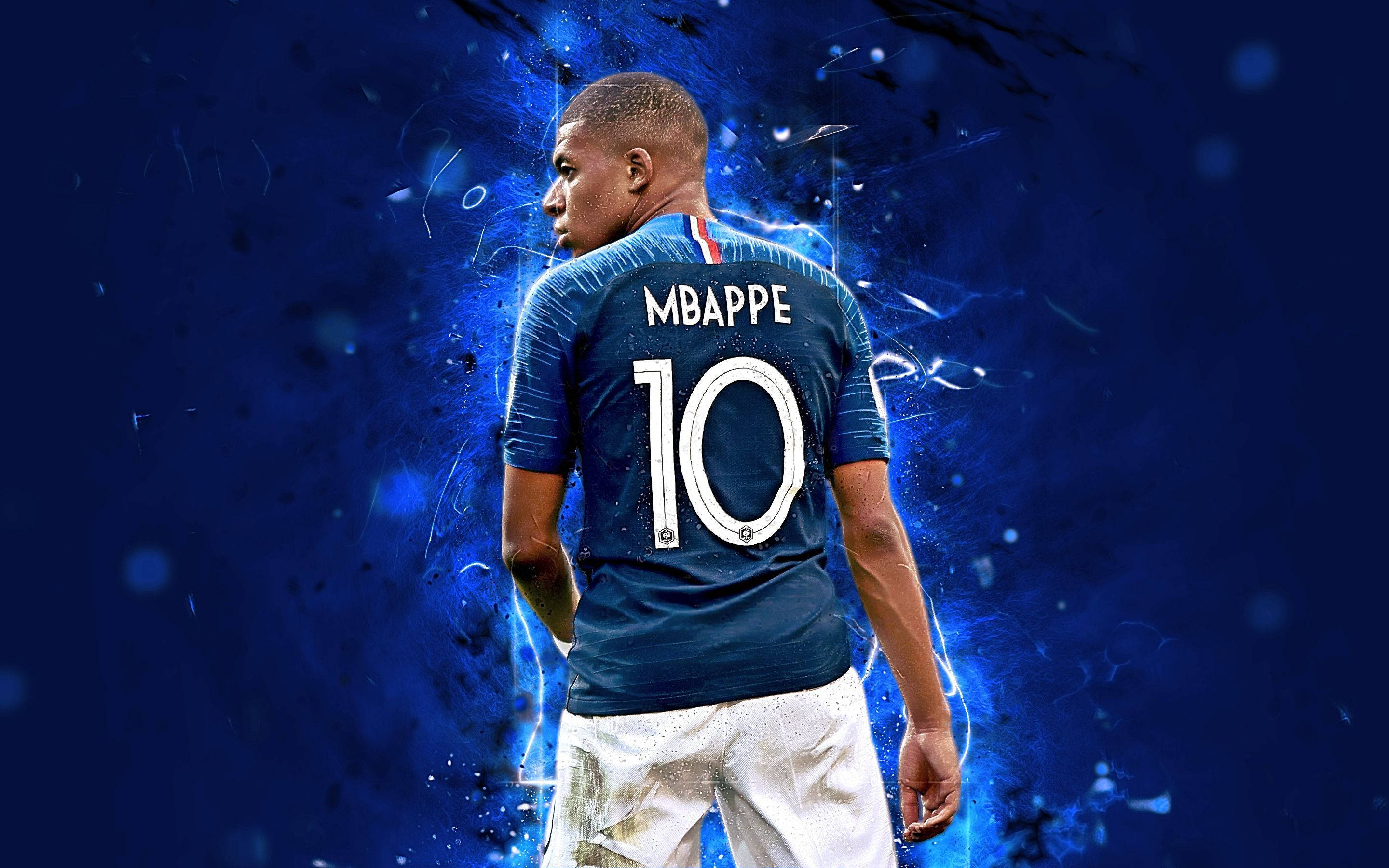 Áo số 10 Xanh của Kylian Mbappe 4K Fanart Hình nền