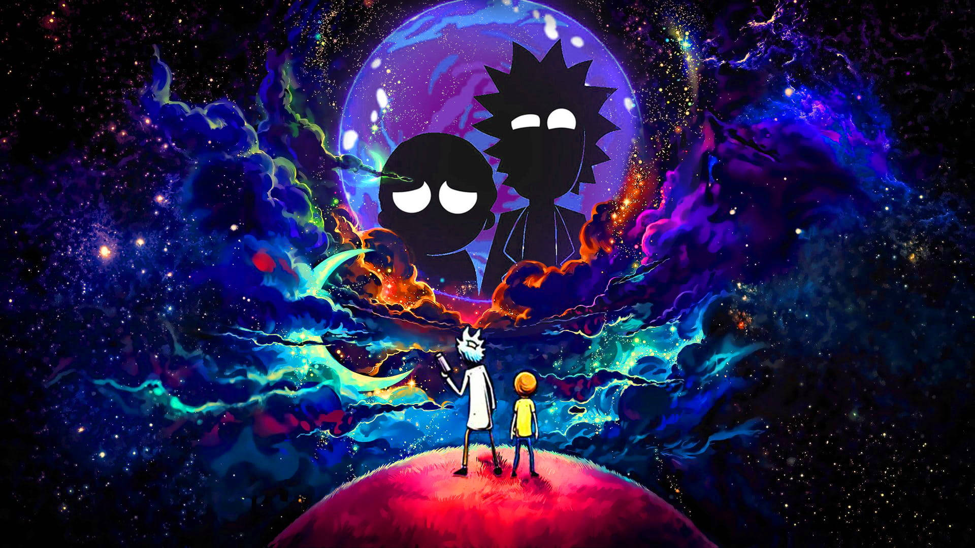 Áp phích phong cách thiên hà của Rick và Morty Hình nền