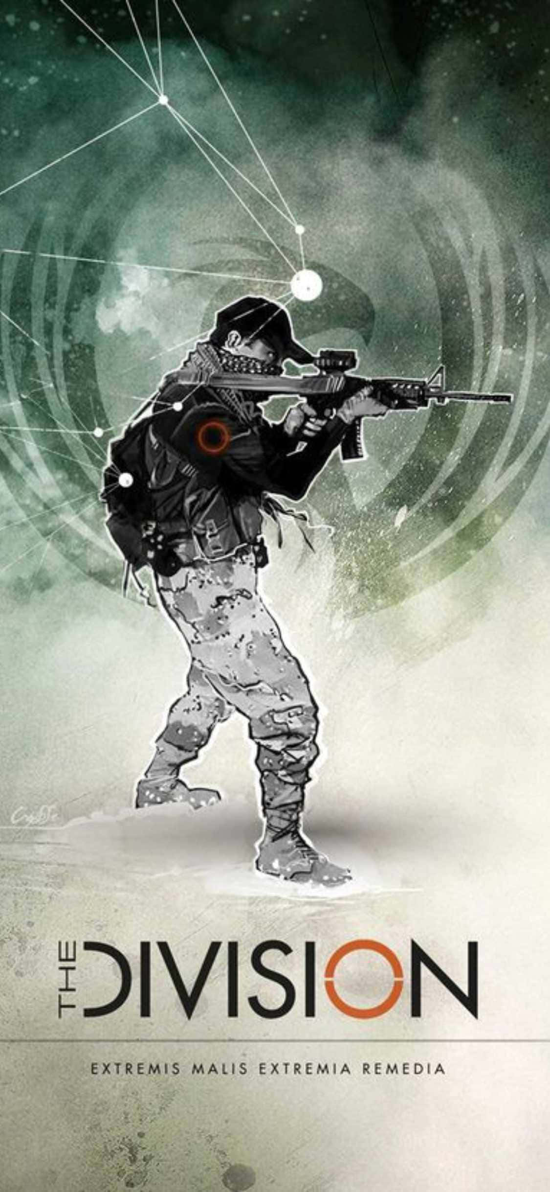 Áp phích tựa game The Division cho iPhone Xs với hình ảnh người đàn ông đang ngắm bắn Hình nền