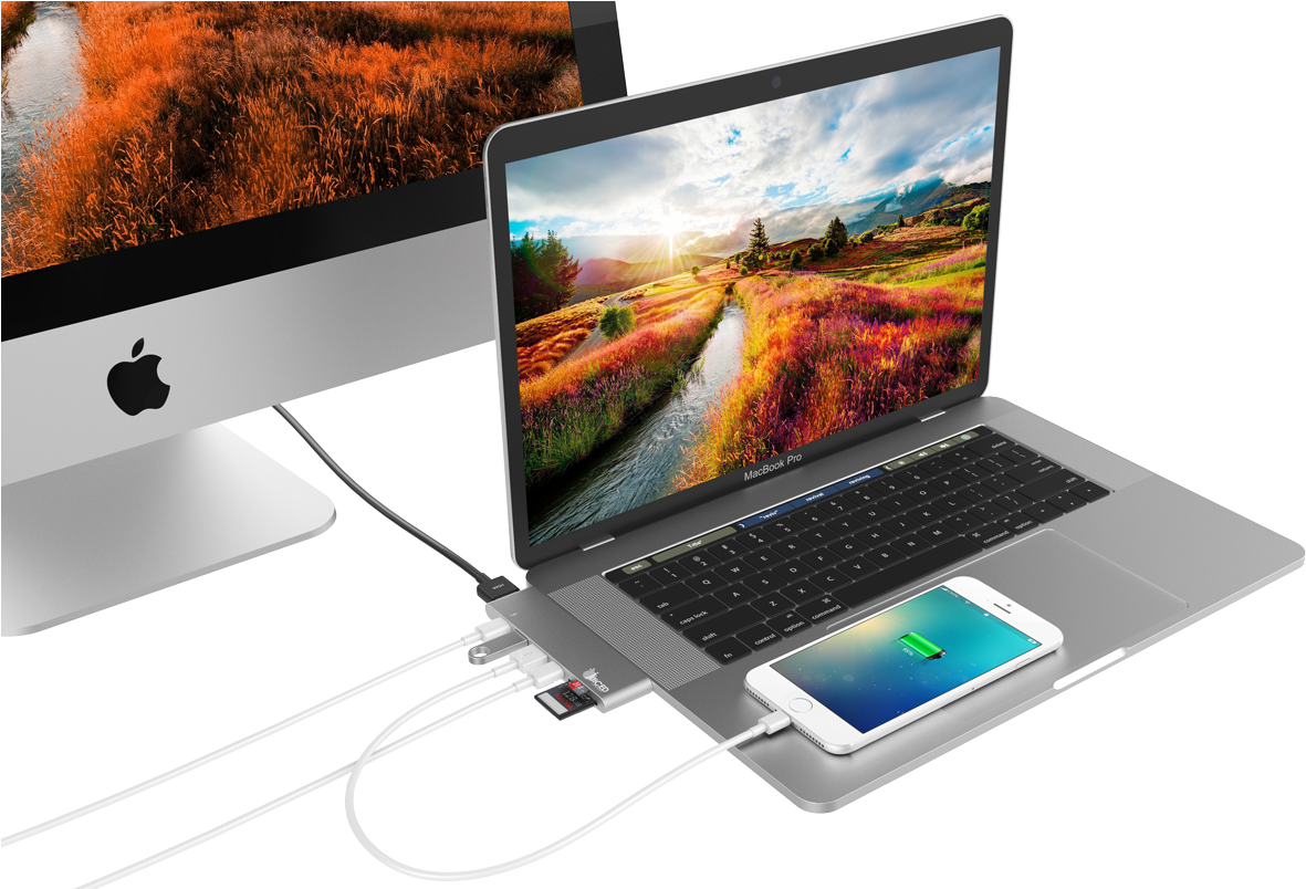Apple MacBook Pro với iPhone và Mac Setup Hình nền