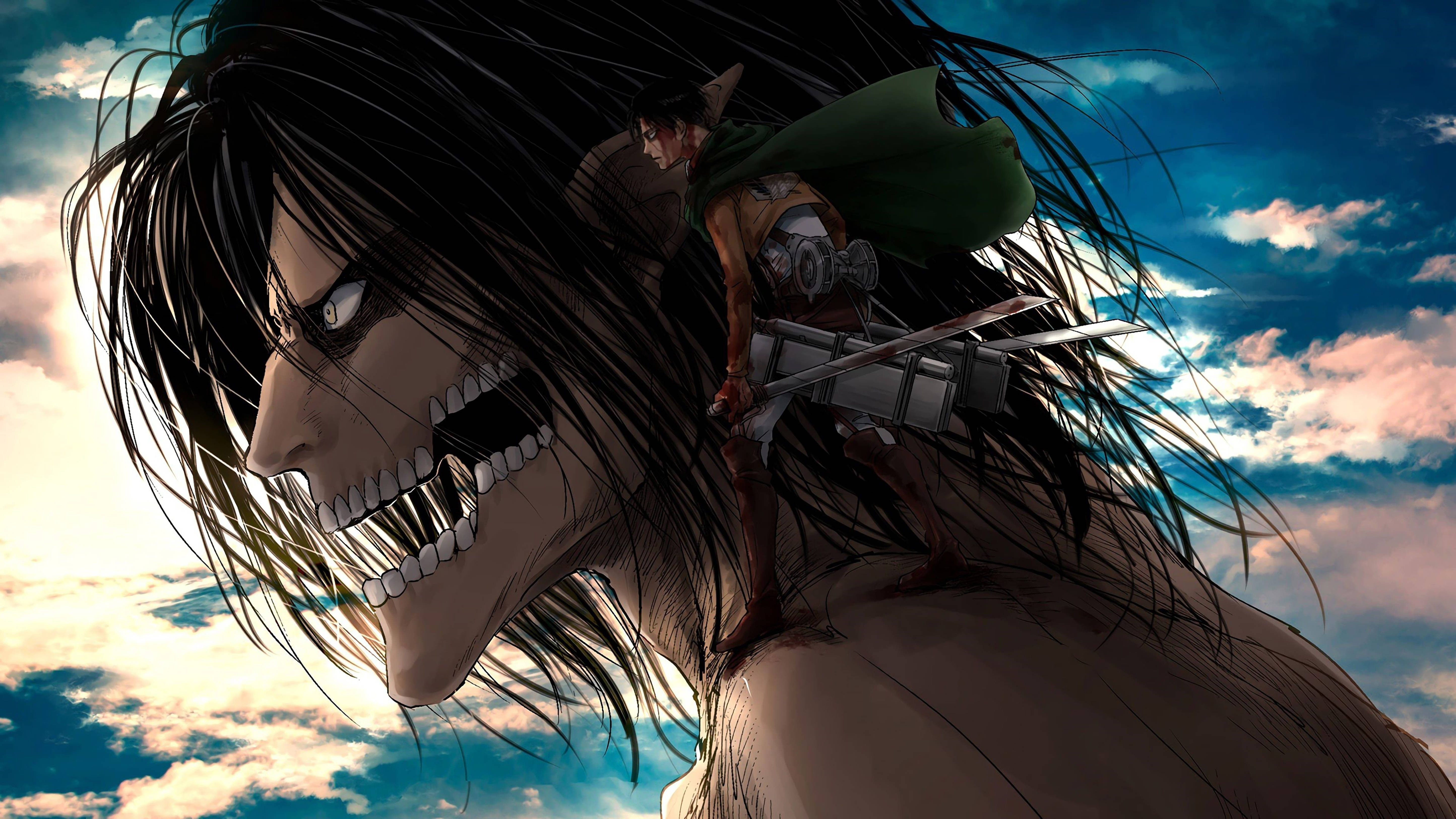Attack On Titans 4K Eren Yeager Trên Titan Hình nền