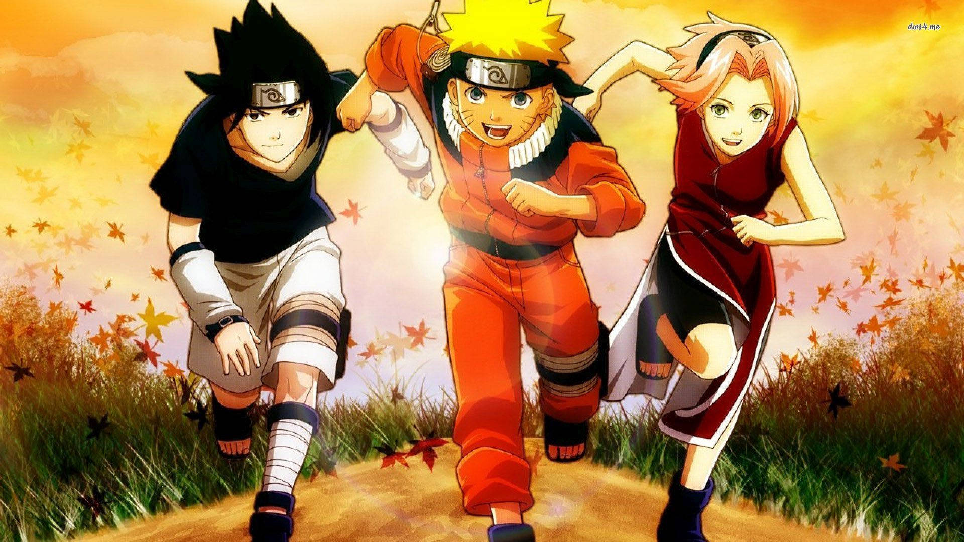 Hình nền Naruto, Sasuke và Sakura đang chạy.