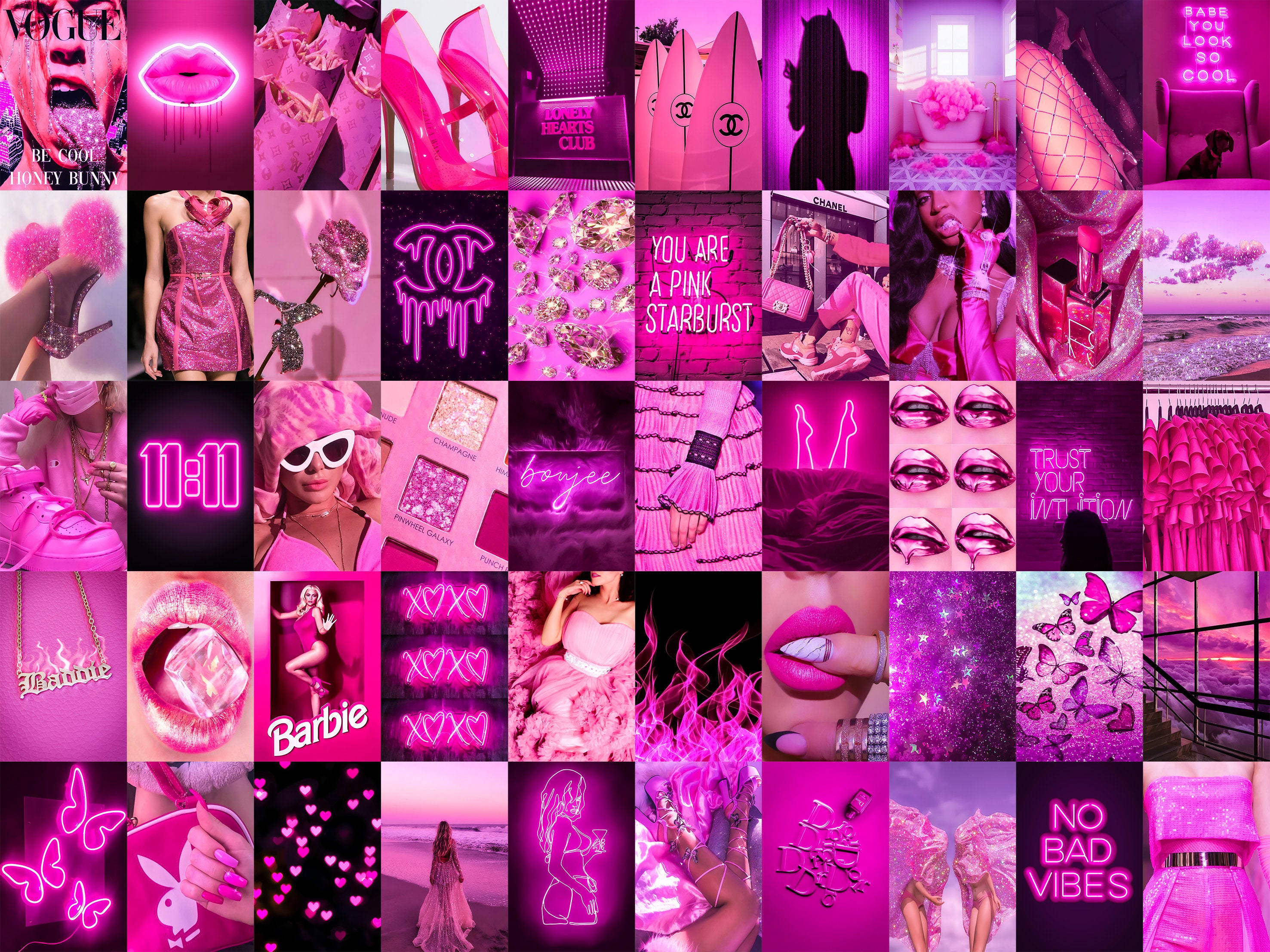 Baddie Neon Hồng Collage Hình nền