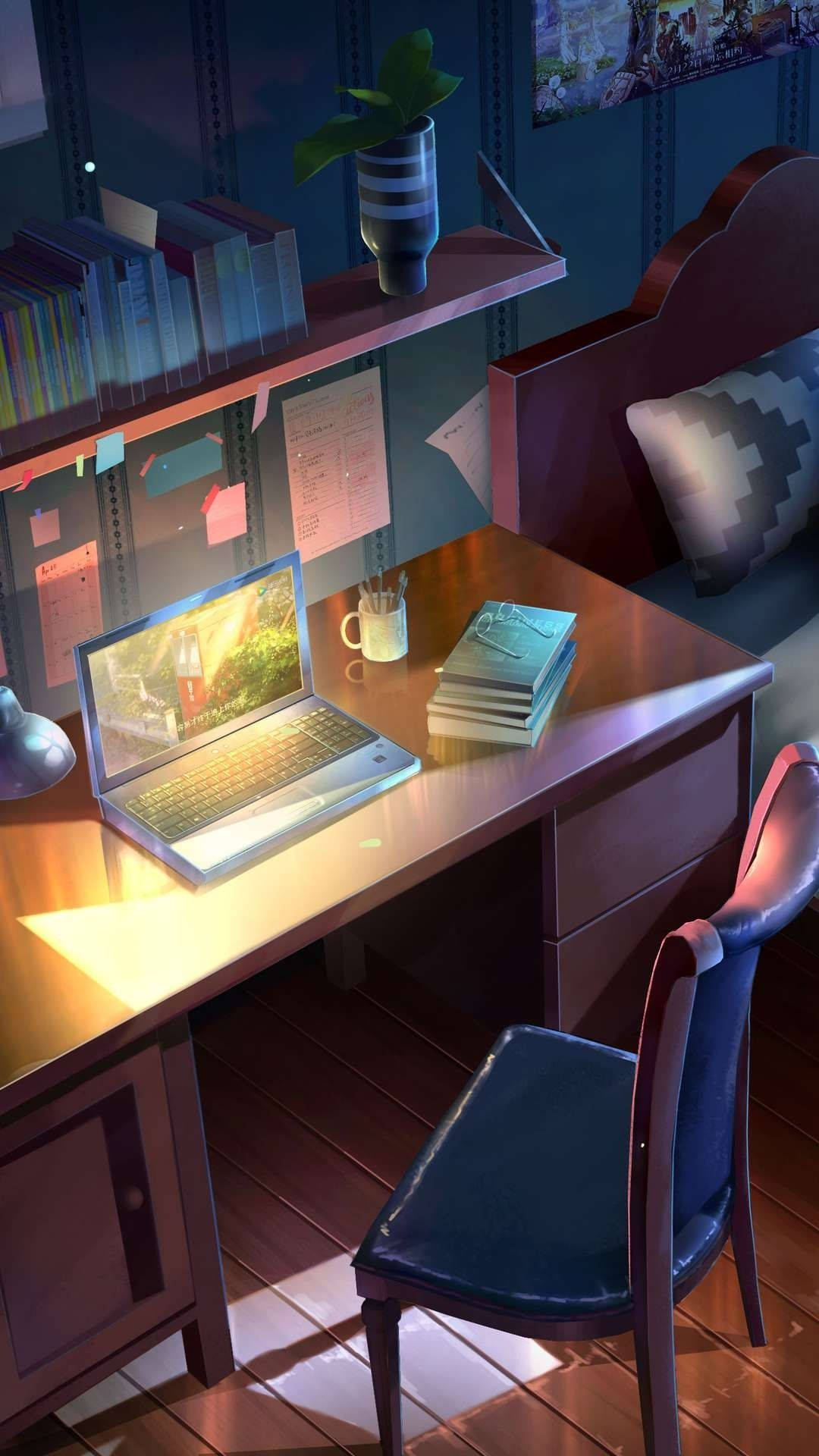Bàn học trong phòng anime Hình nền