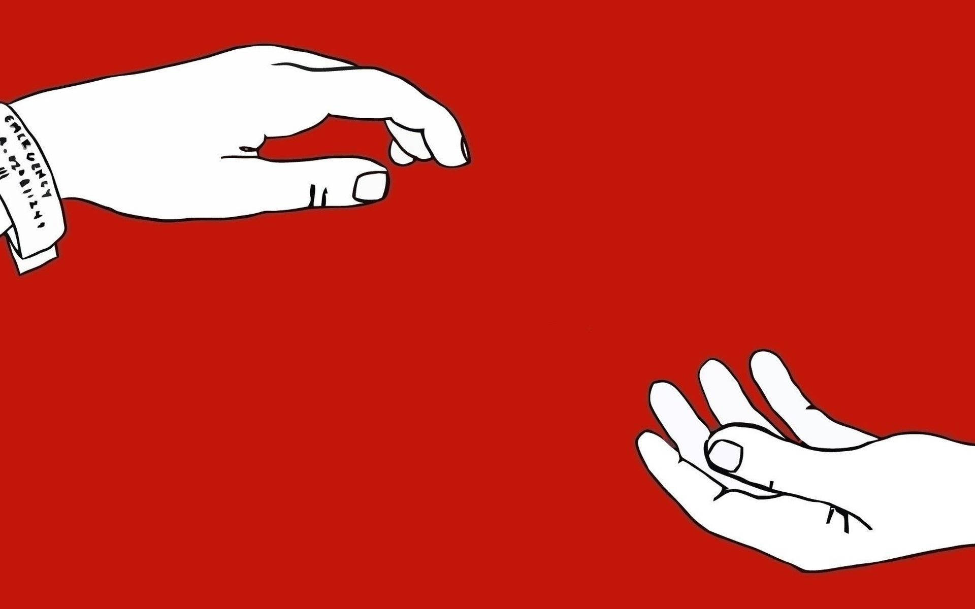 Bàn tay gặp nhau trên nền đỏ phong cách Indie Hình nền