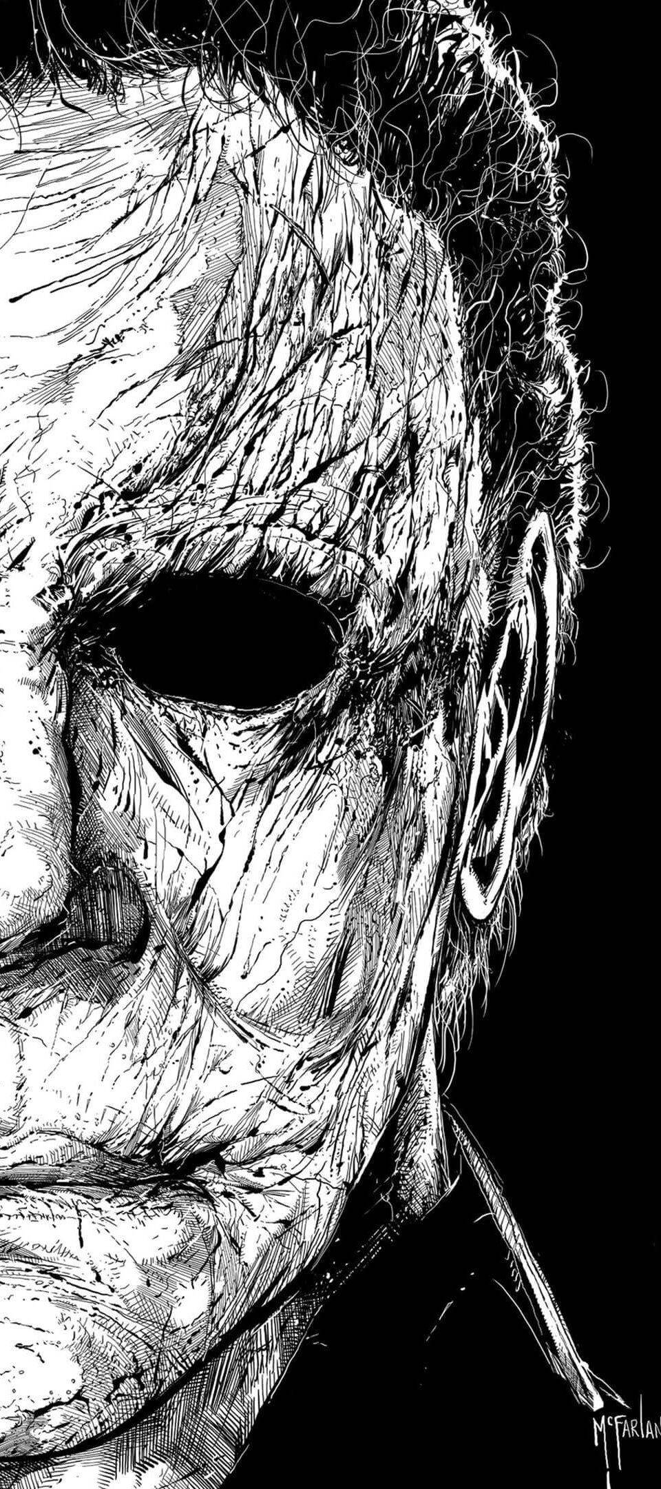 Bản vẽ đen trắng mặt nạ Halloween Hình nền