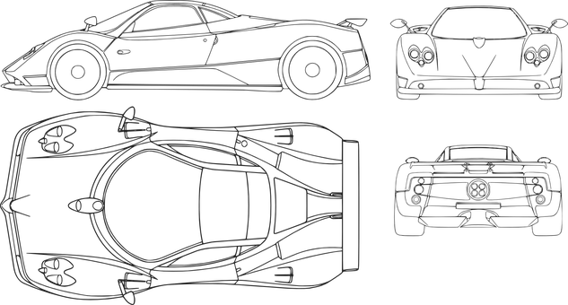 Bản vẽ kỹ thuật xe thể thao dạng vector Hình nền