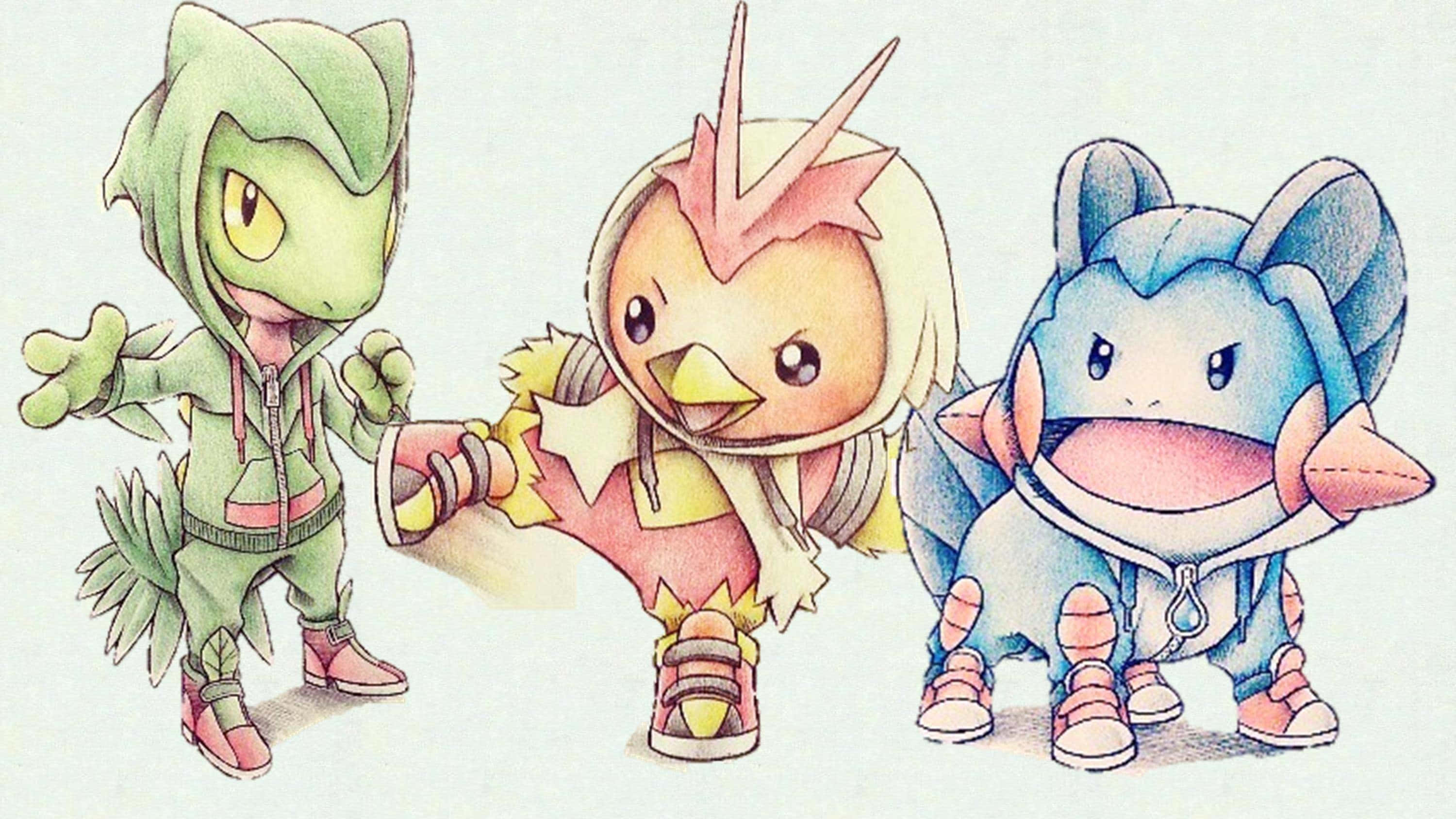 Bản vẽ Treecko, Torchic và Mudkip Hình nền