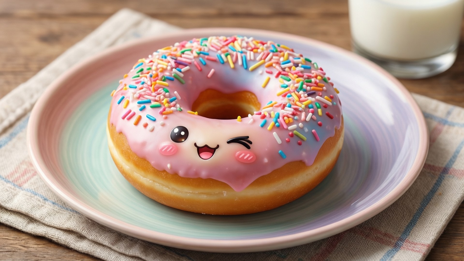 Bánh Donut Dễ Thương và Sữa Hình nền