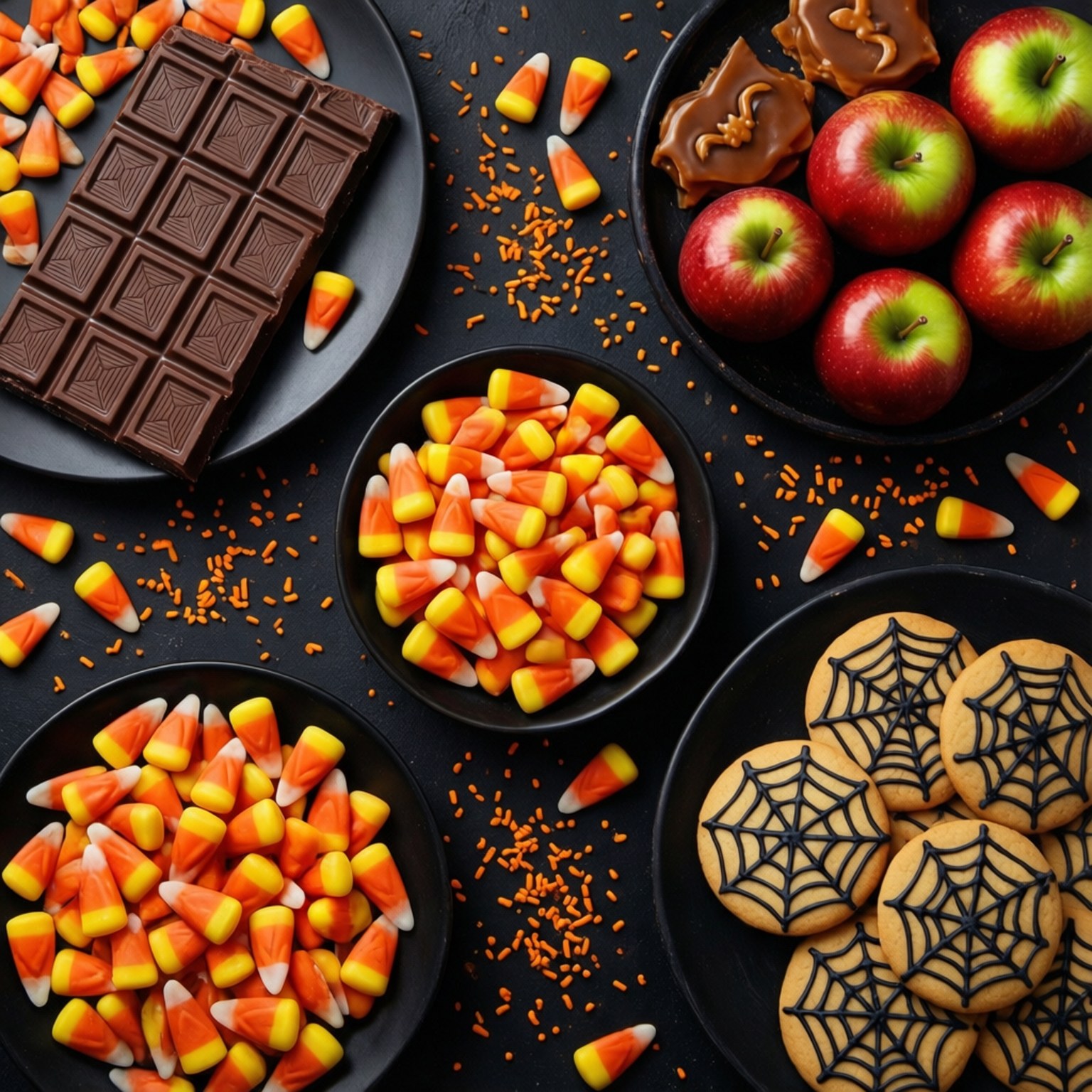 Bánh Kẹo Halloween Trên Nền Đen Hình nền