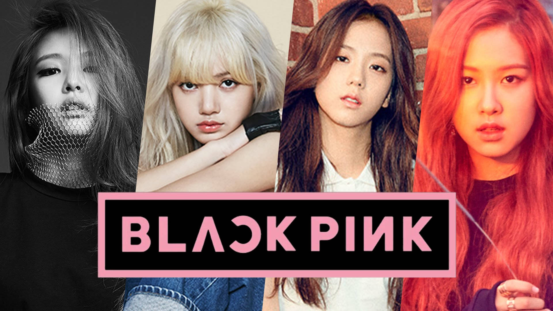Các thành viên Blackpink trong banner có logo nhóm hình nền
