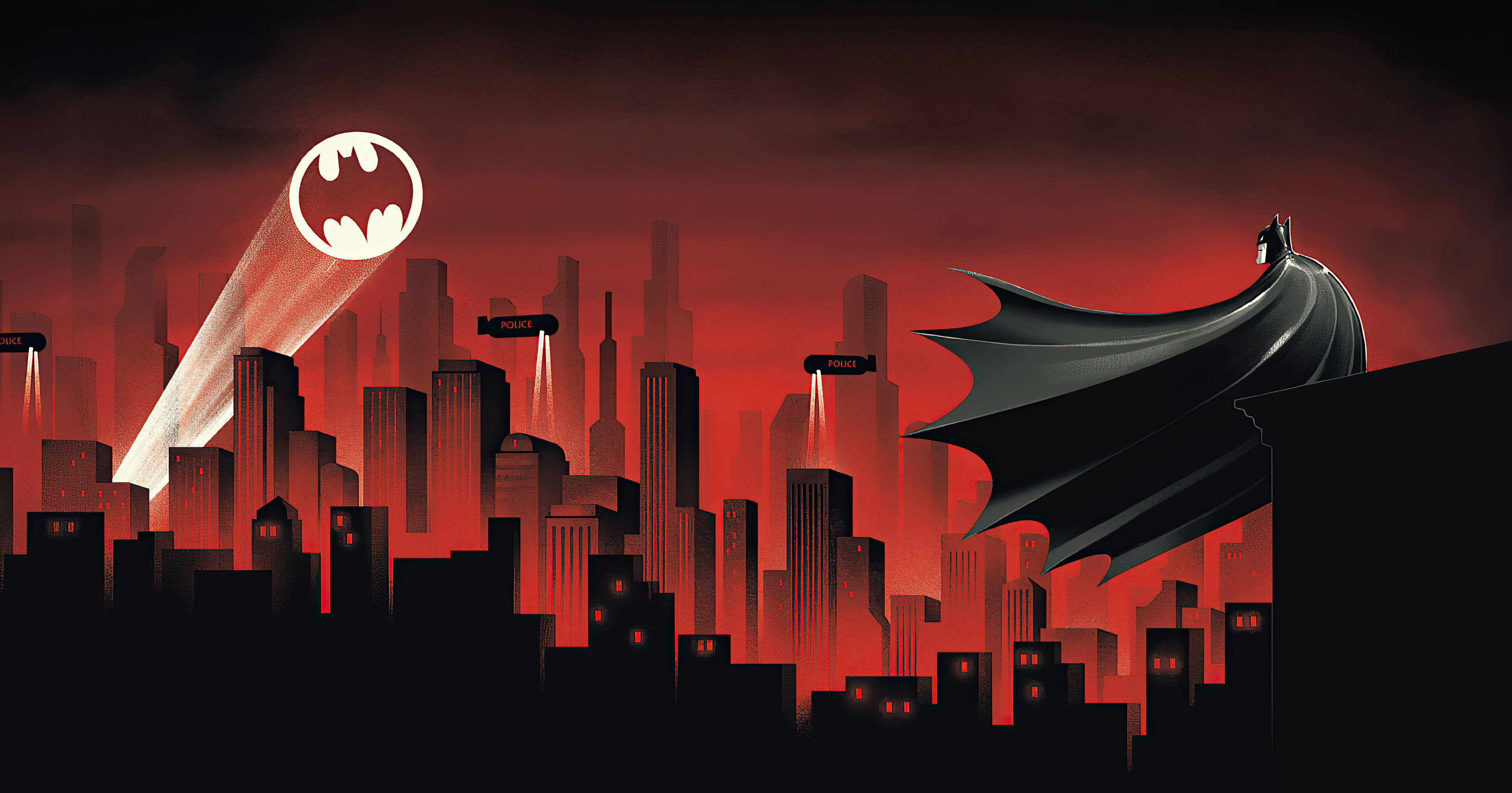 Batman Hoạt Hình Thành Phố Đỏ Ánh Đèn Sân Khấu Desktop Hình nền